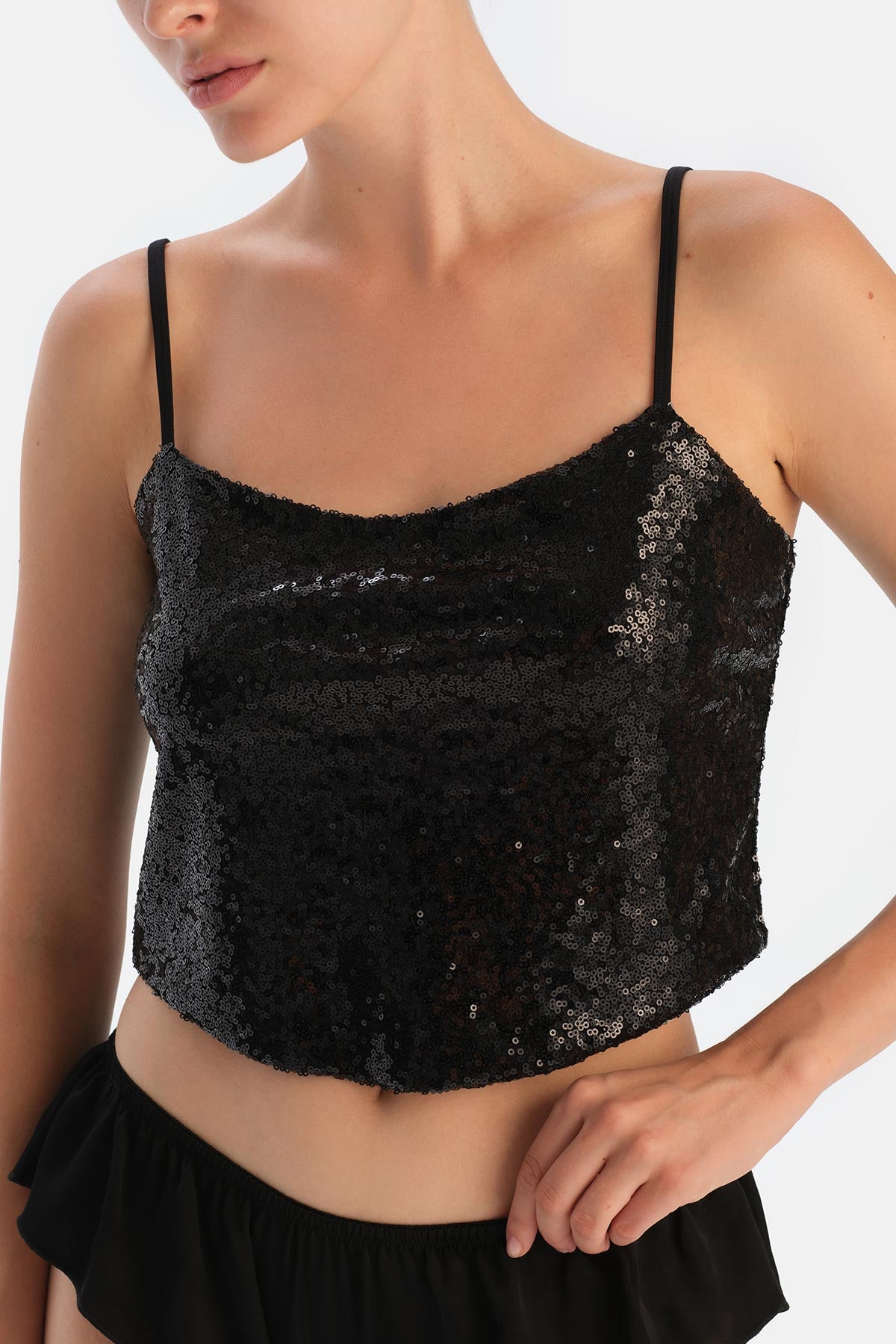 Black Sequined Crop Top