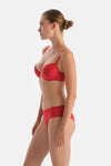 Red Front-Open Half Padded Lace Bra with Back Accessory Detail