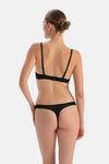 Black PREMIUM LACE AND RUBBER DETAIL THONG PANTIES