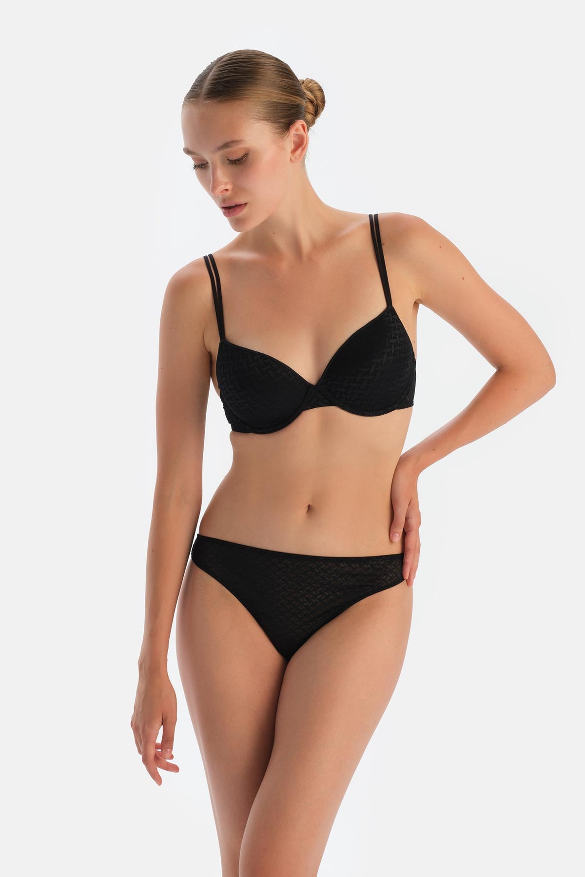 Black PREMIUM LACE AND RUBBER DETAIL THONG PANTIES