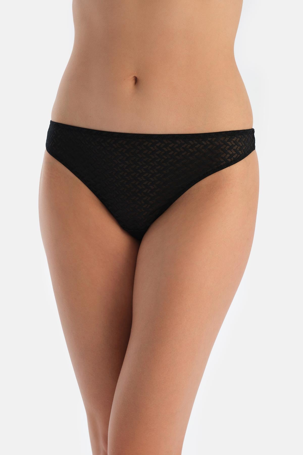 Black PREMIUM LACE AND RUBBER DETAIL THONG PANTIES