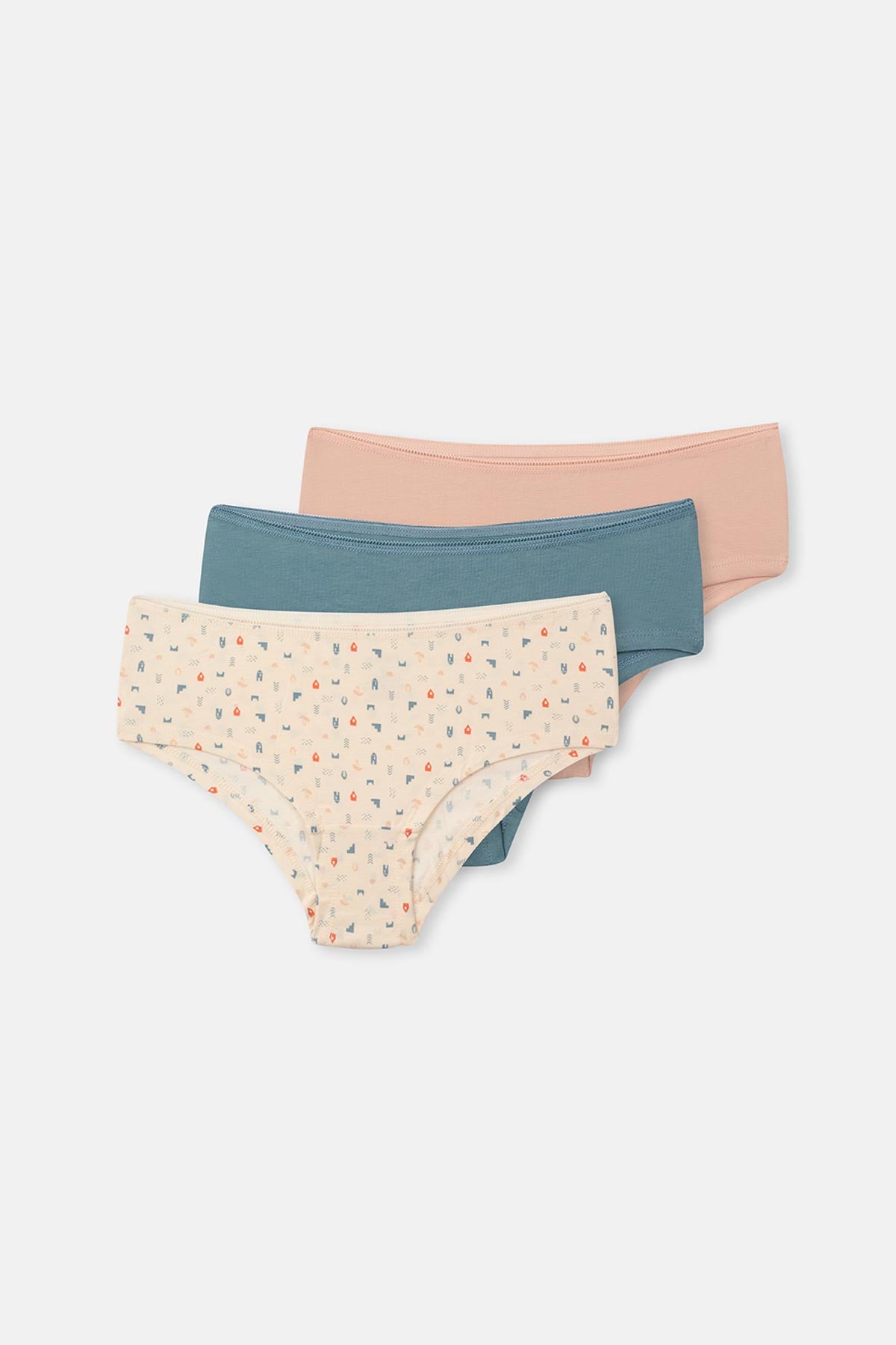 Ecru-Gray Blue-Powder 3-PACK PATTERNED HIPSTER PANTIES