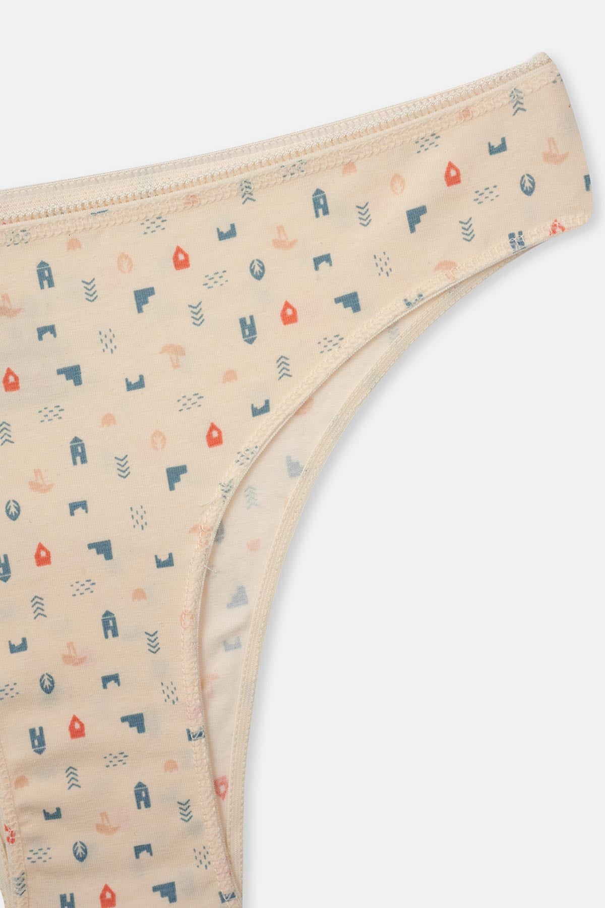 Ekru-Gri Mavi-Pudra Kadın 3'lü Desenli Brazilian Külot