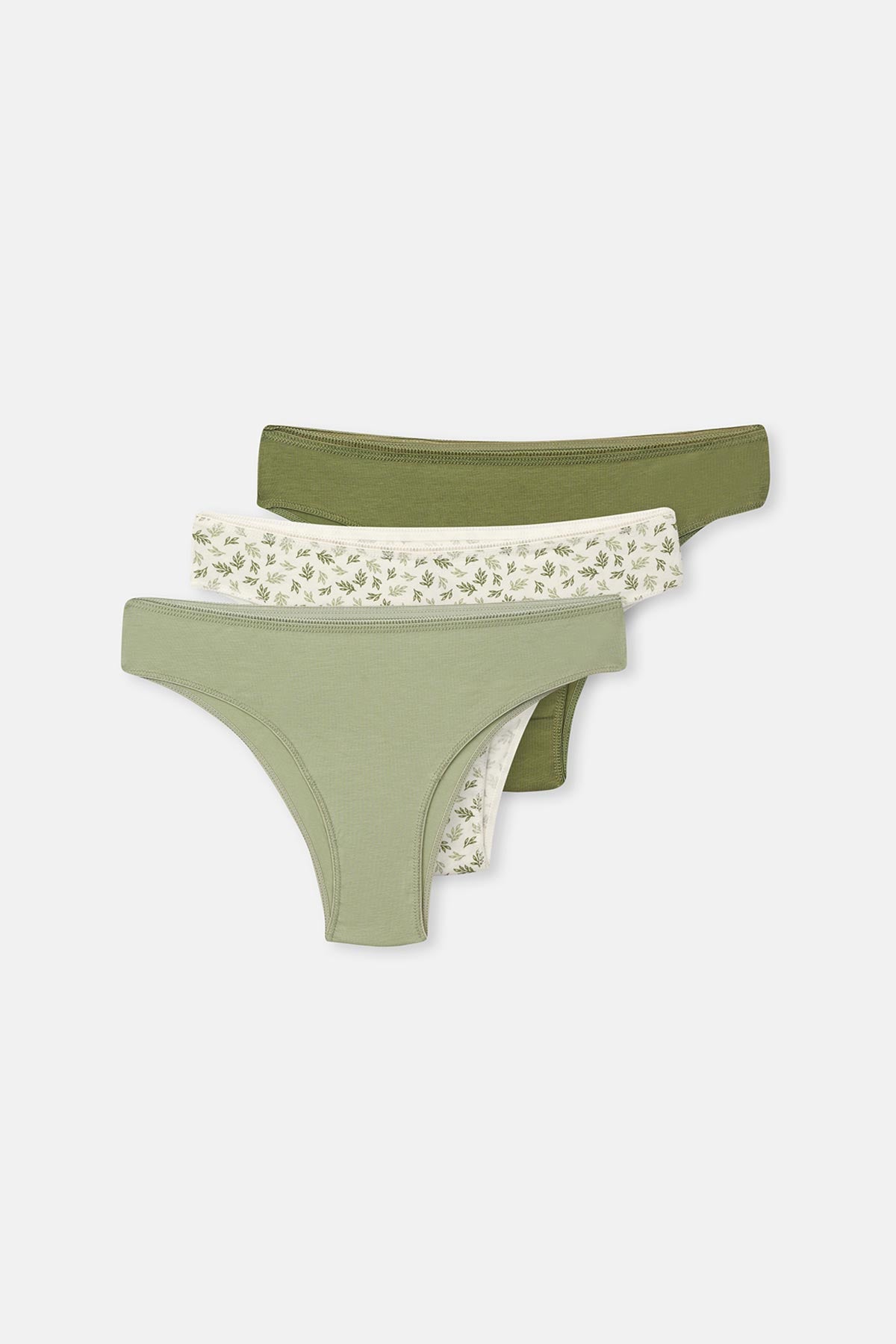 Green-Ecru 3-PACK PATTERNED BRAZILIAN PANTIES