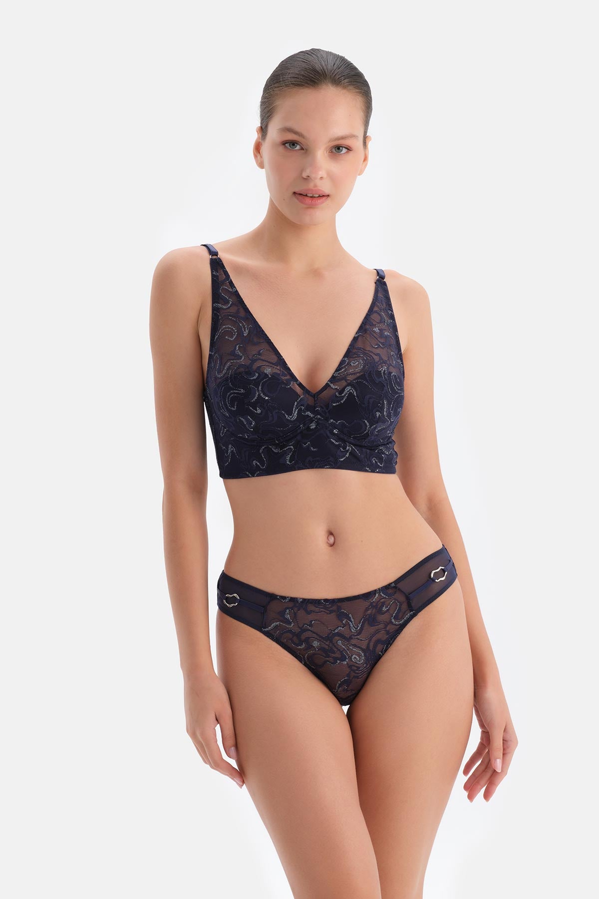 Lacivert Yan Detaylı Dantelli Brıef Külot