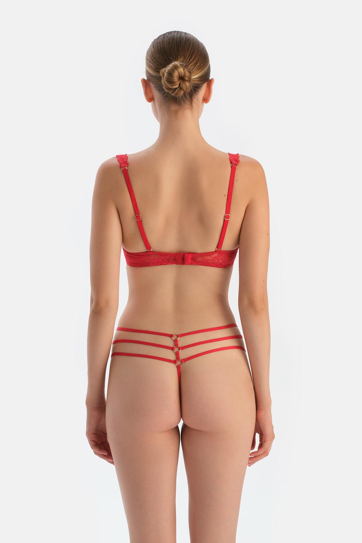 Red Lace G-String Panties with Back Accessory Detail