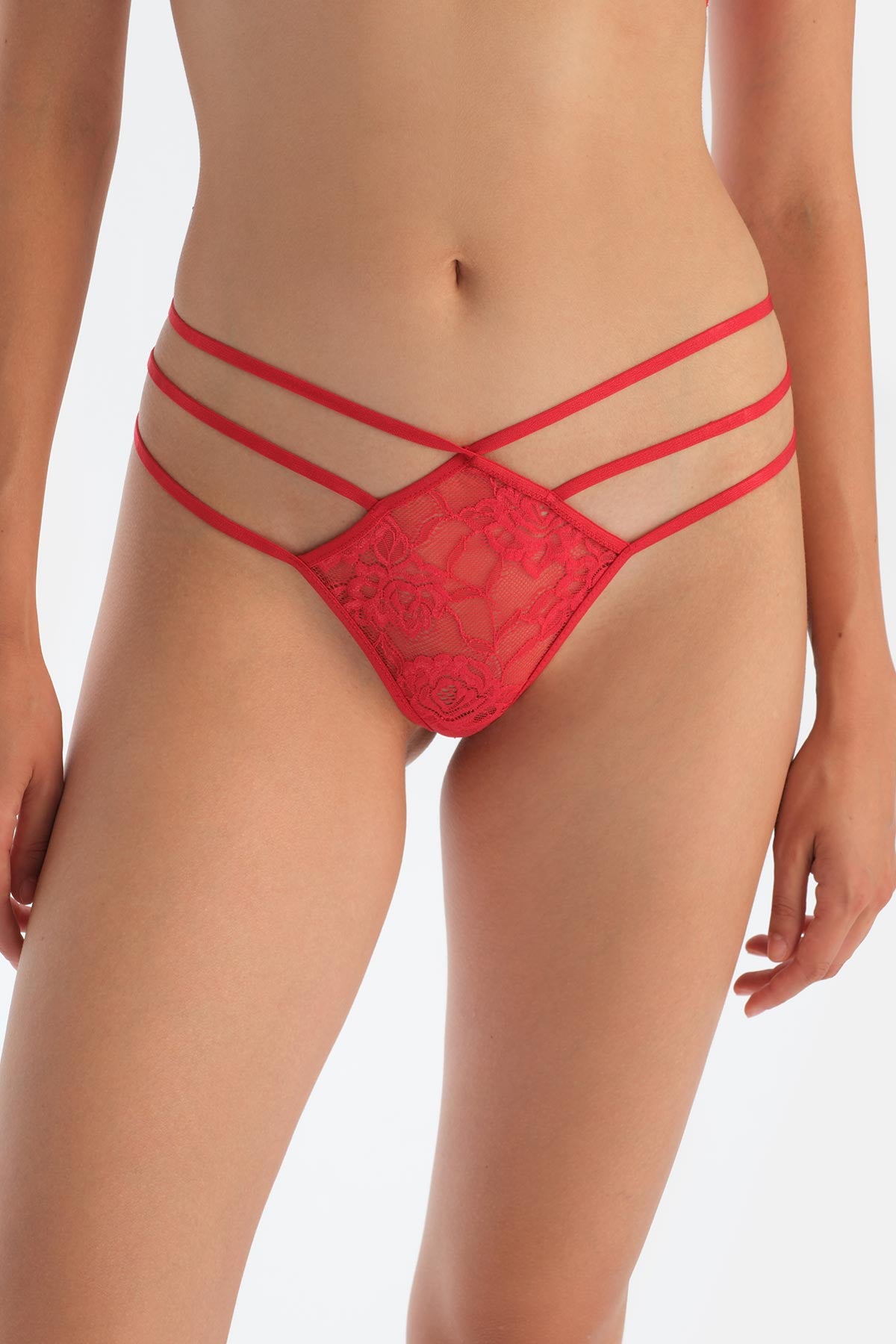 Red Lace G-String Panties with Back Accessory Detail