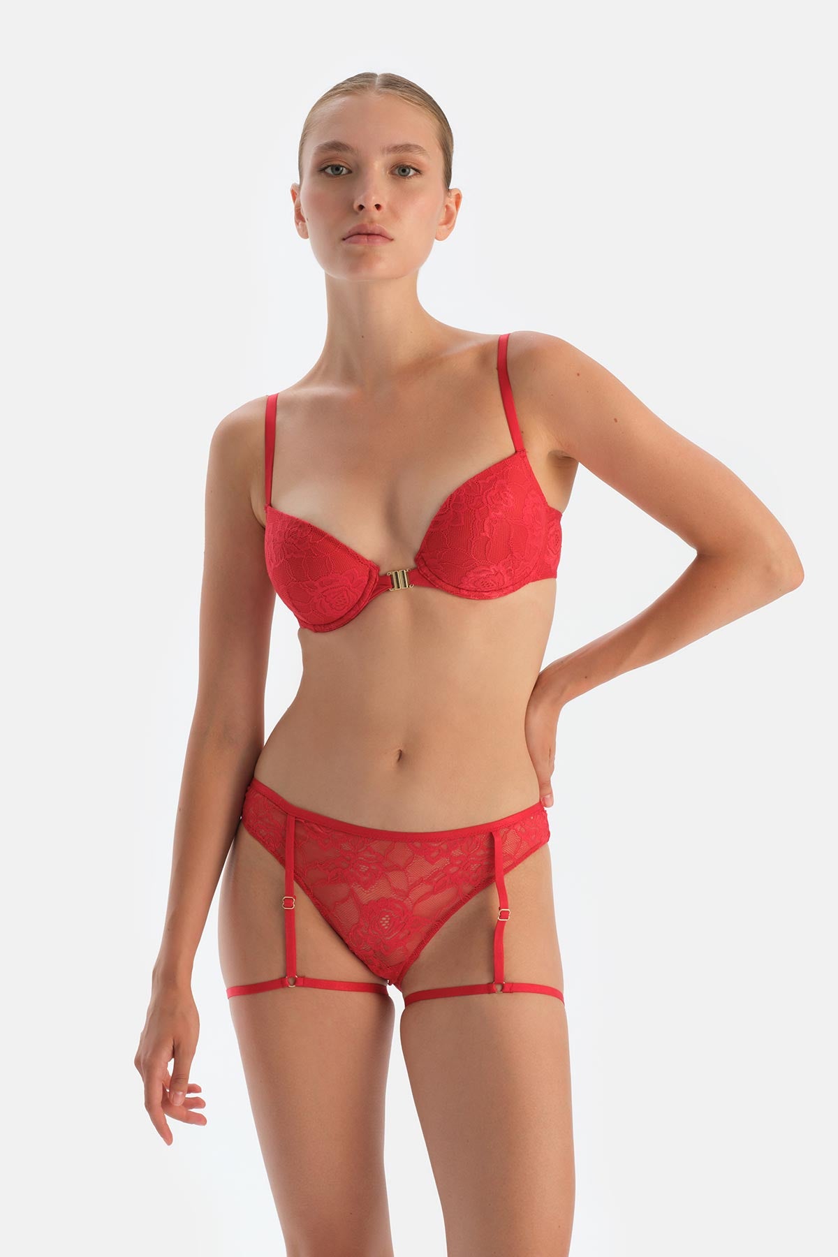 Red Garter Look Adjustable Elastic Brazilian Panties