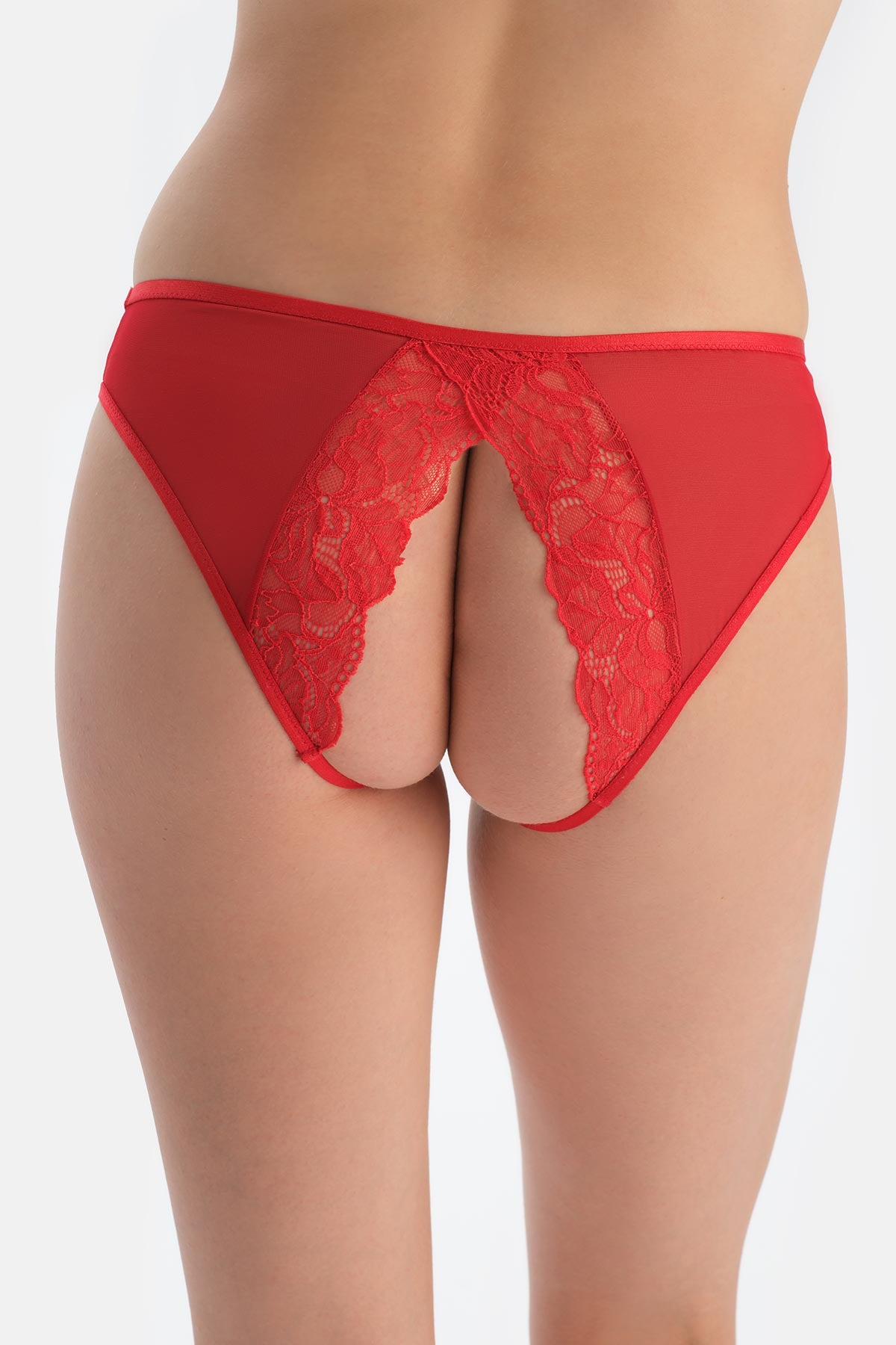 Kırmızı Pencere Detaylı Dantel Ve Tül Brıef Külot