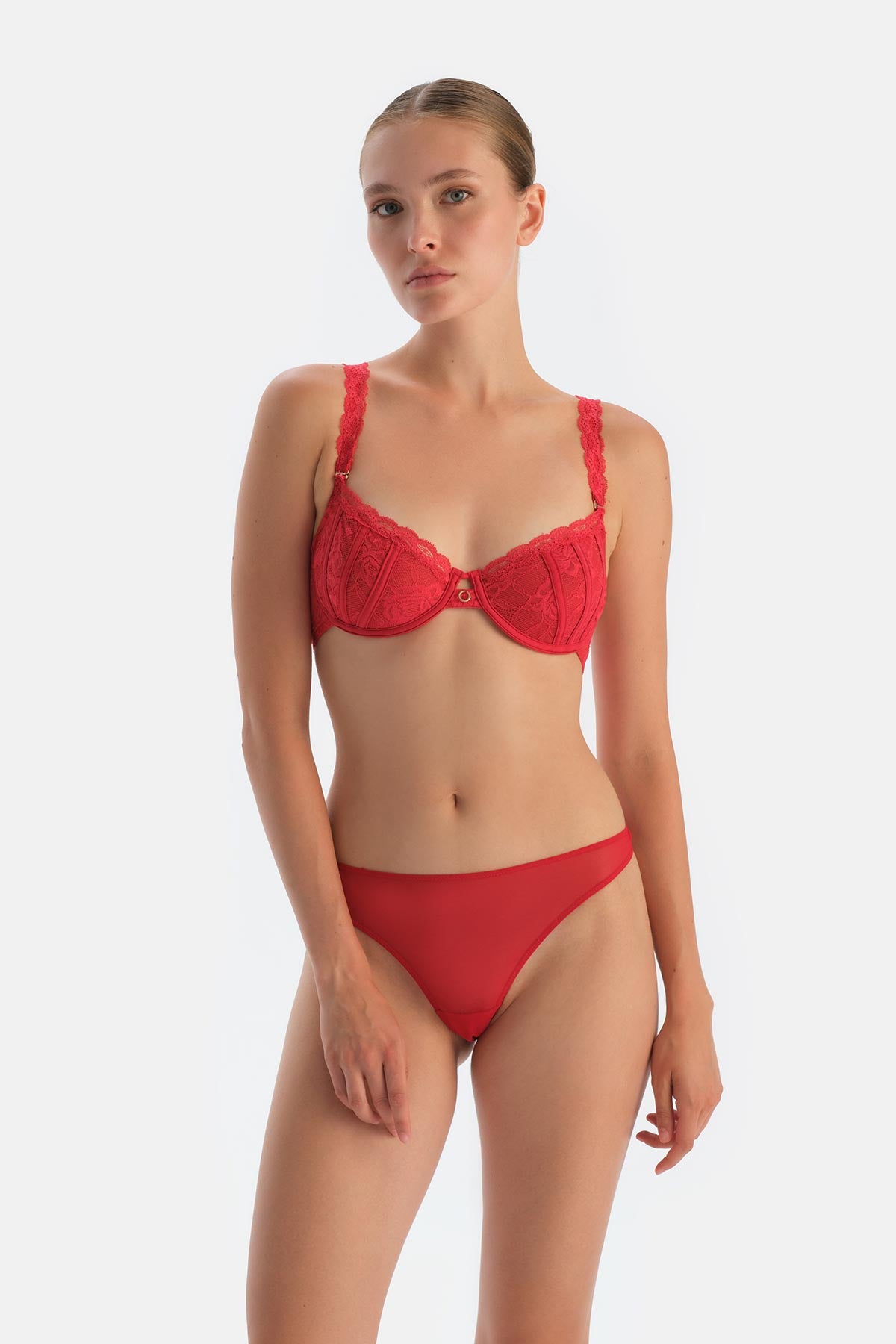 Red Tulle Thong Panties with Back Accessory Detail