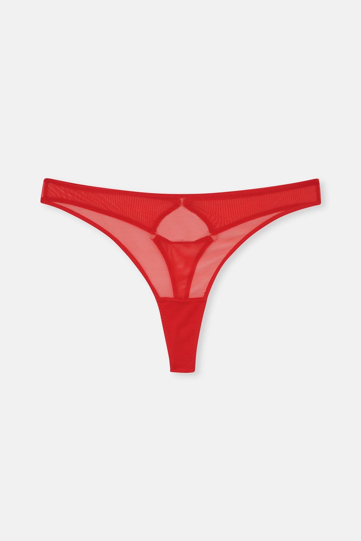 Red Tulle Thong Panties with Back Accessory Detail