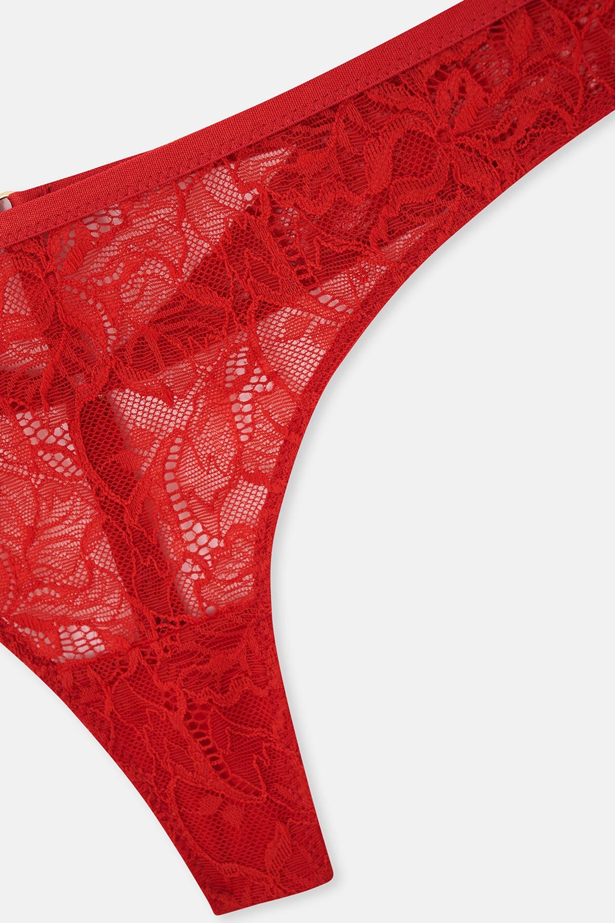Red Lace Thong Panties with Back Accessory Detail
