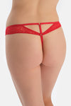 Red Lace Thong Panties with Back Accessory Detail