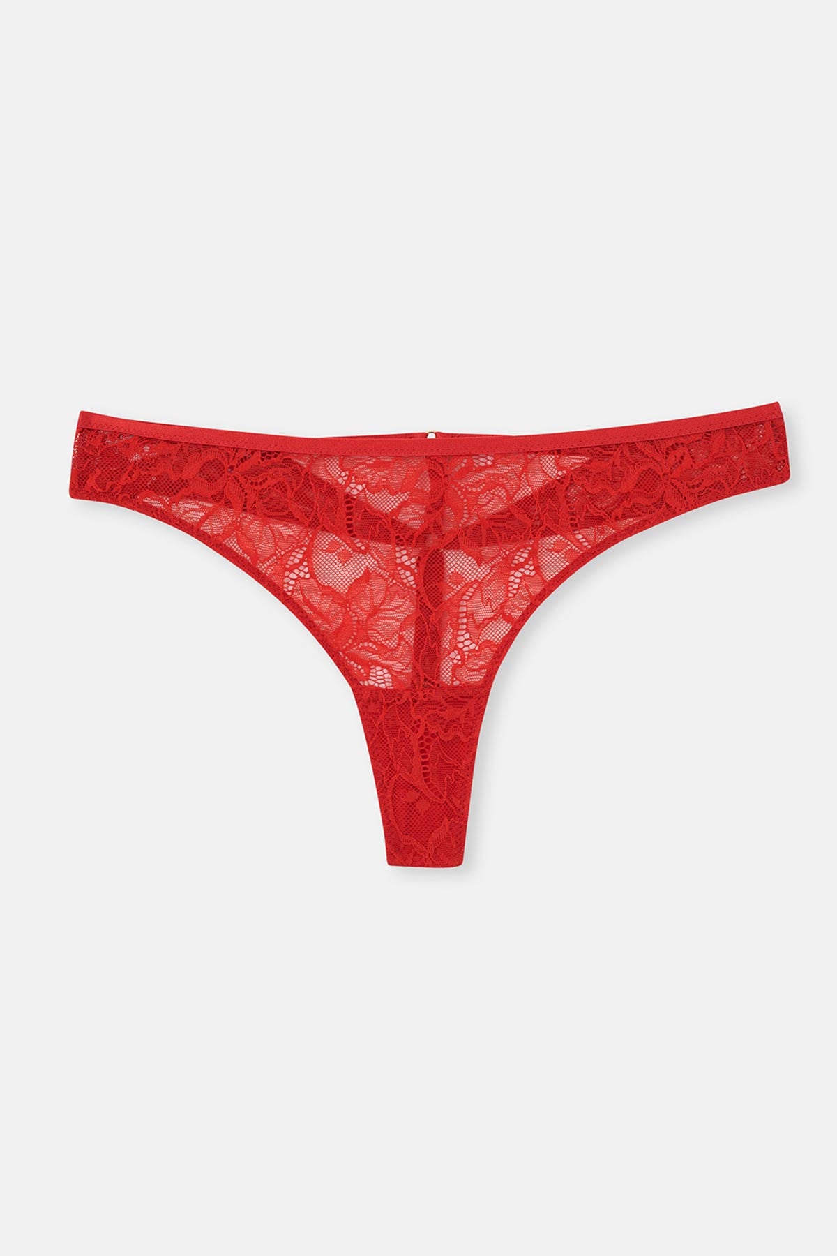 Red Lace Thong Panties with Back Accessory Detail