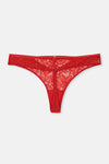 Red Lace Thong Panties with Back Accessory Detail