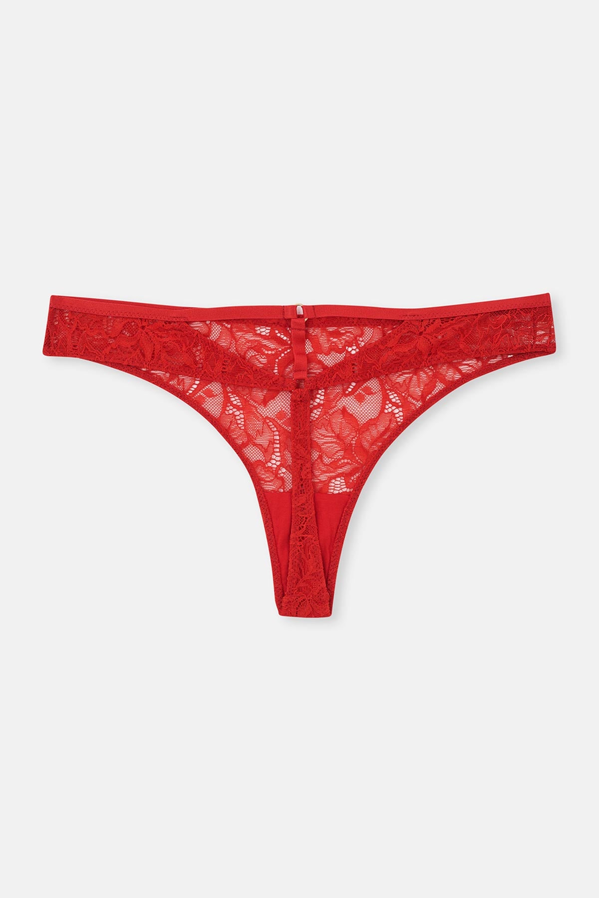 Red Lace Thong Panties with Back Accessory Detail