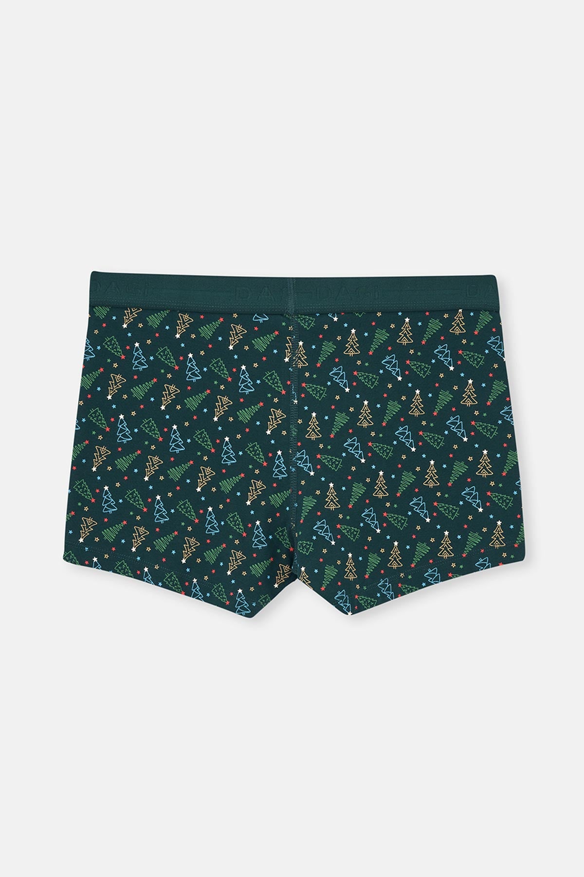 Koyu Yeşil Desenli Pamuk Boxer