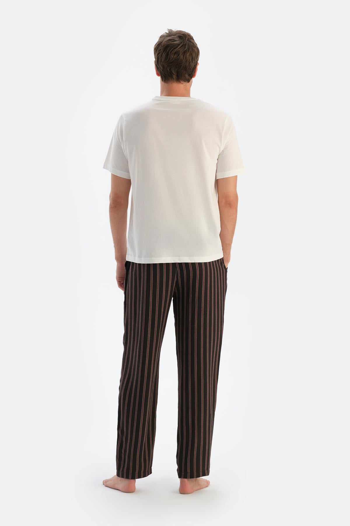 Brown STRIPED VISCOSE WOVEN TROUSERS