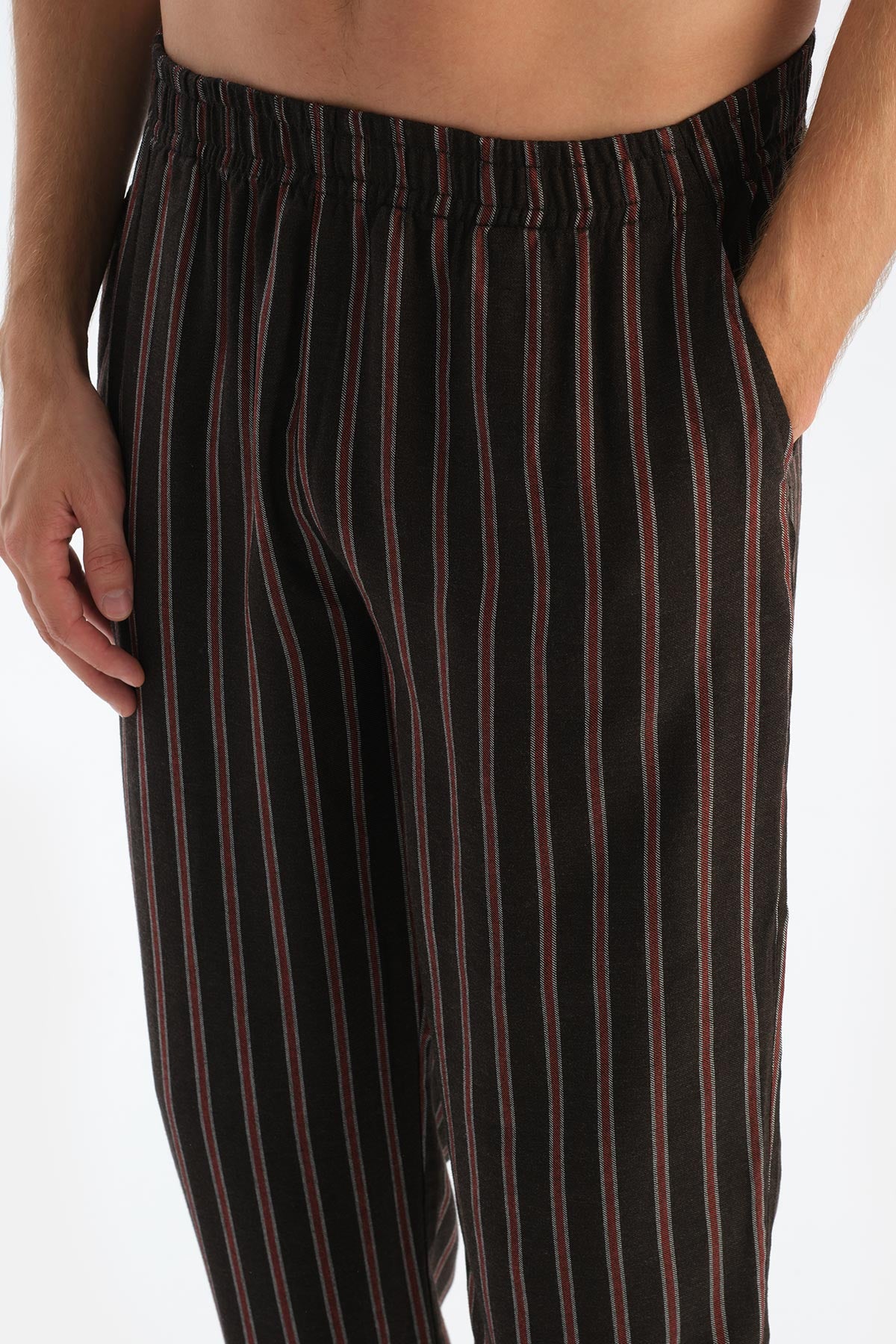 Brown STRIPED VISCOSE WOVEN TROUSERS