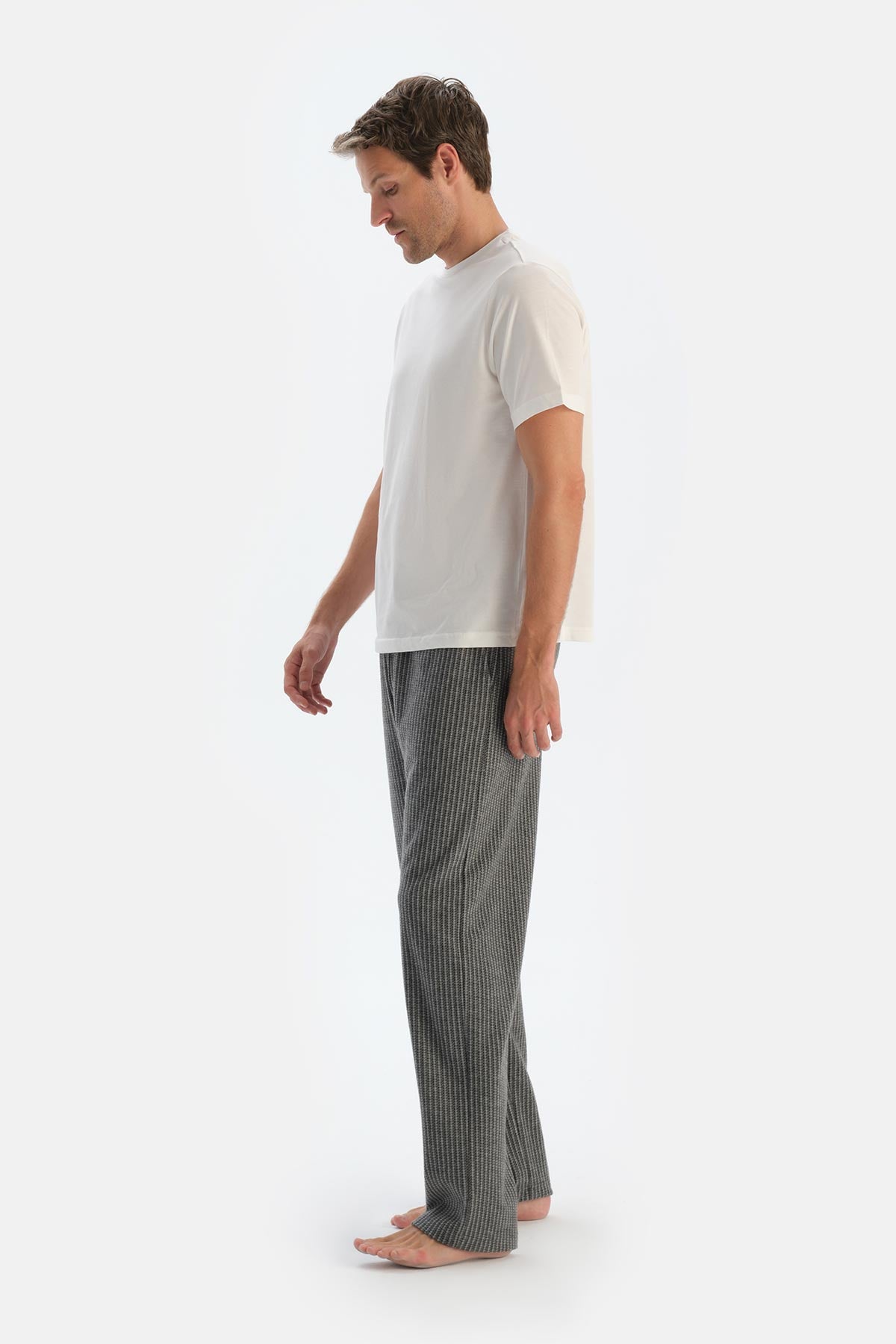 Grey STRIPED KNITTED TROUSERS