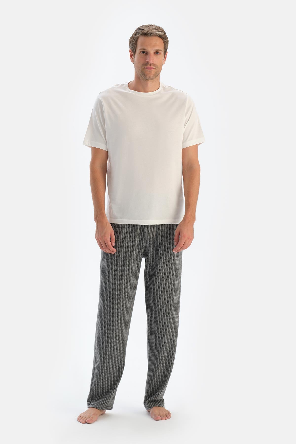 Grey STRIPED KNITTED TROUSERS