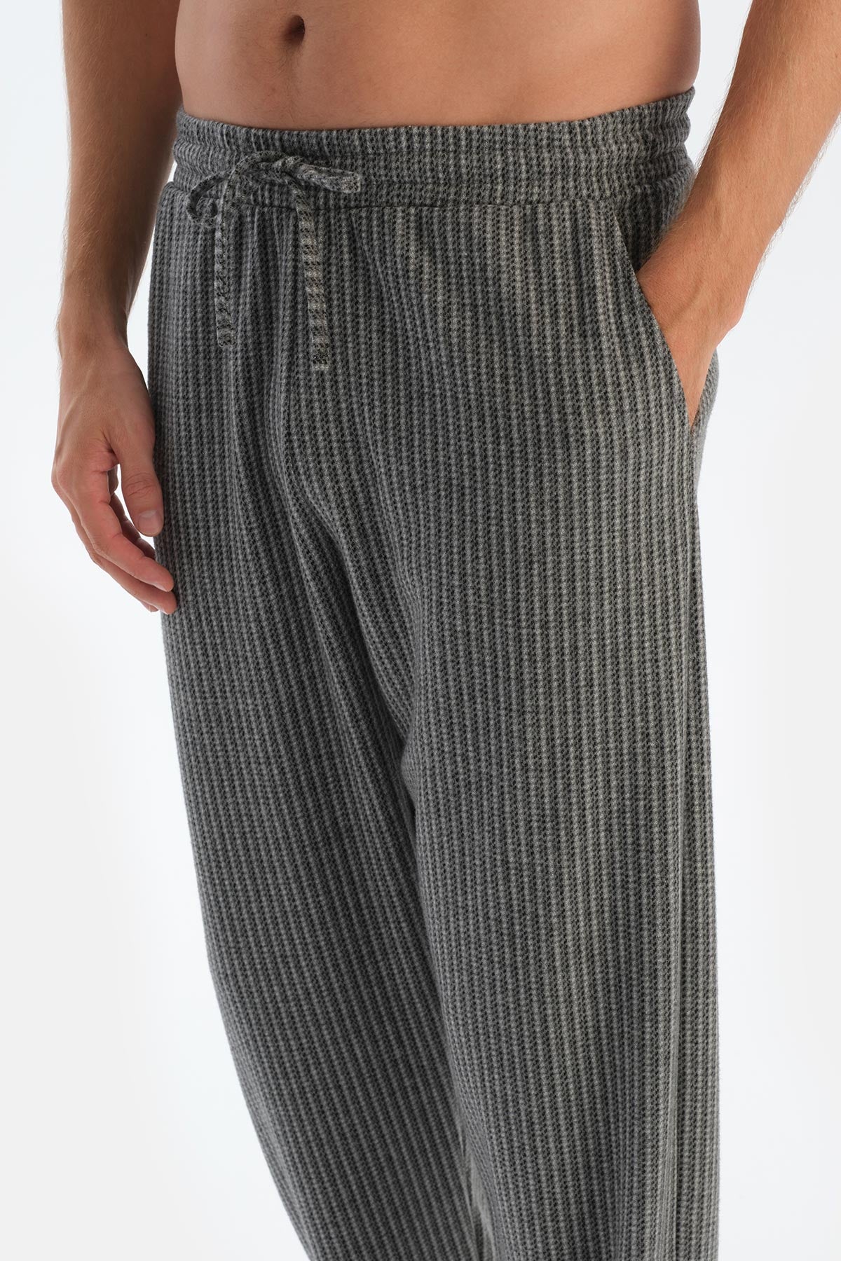 Grey STRIPED KNITTED TROUSERS