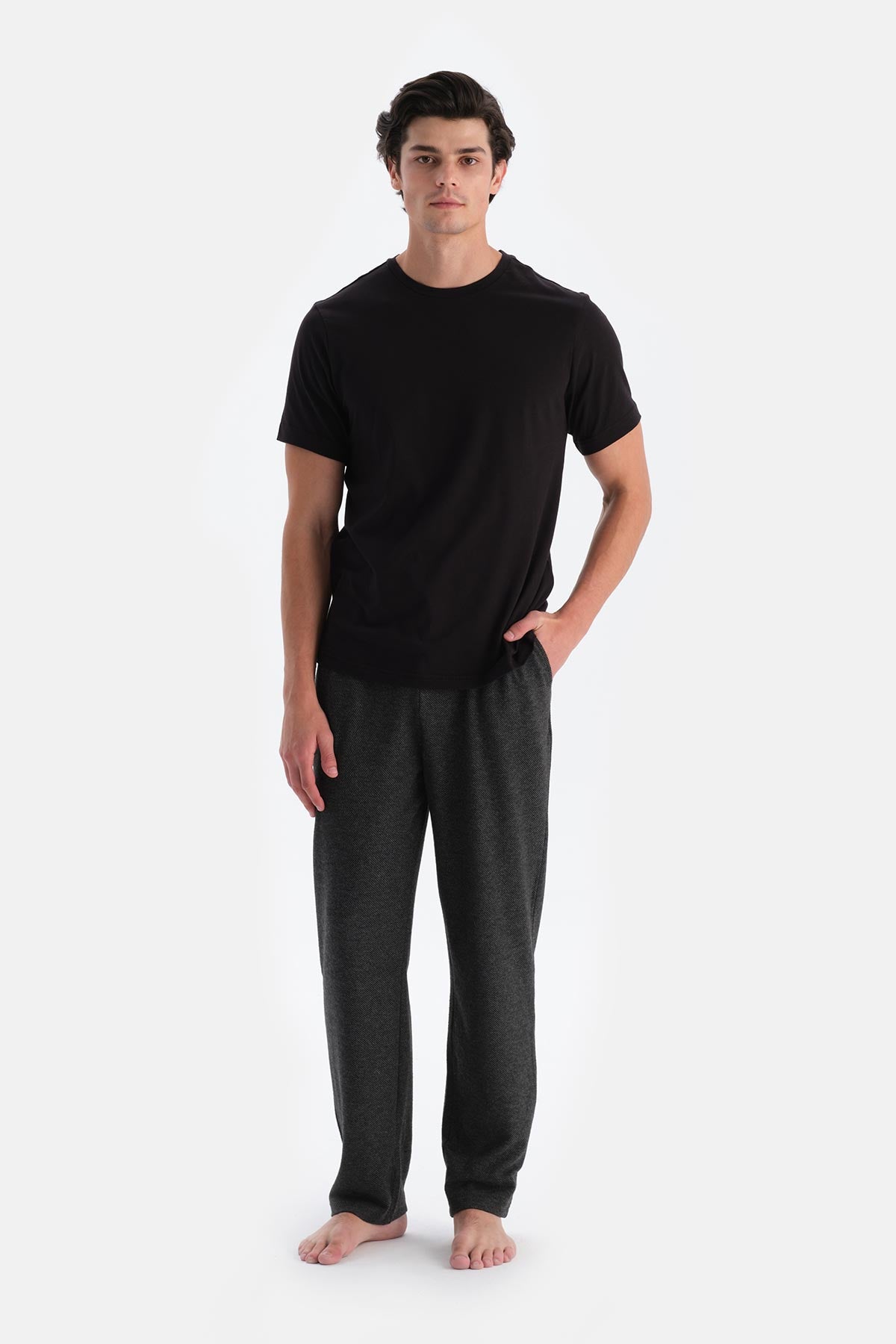 Füme Jakarlı Örme Pantolon Pijama Altı