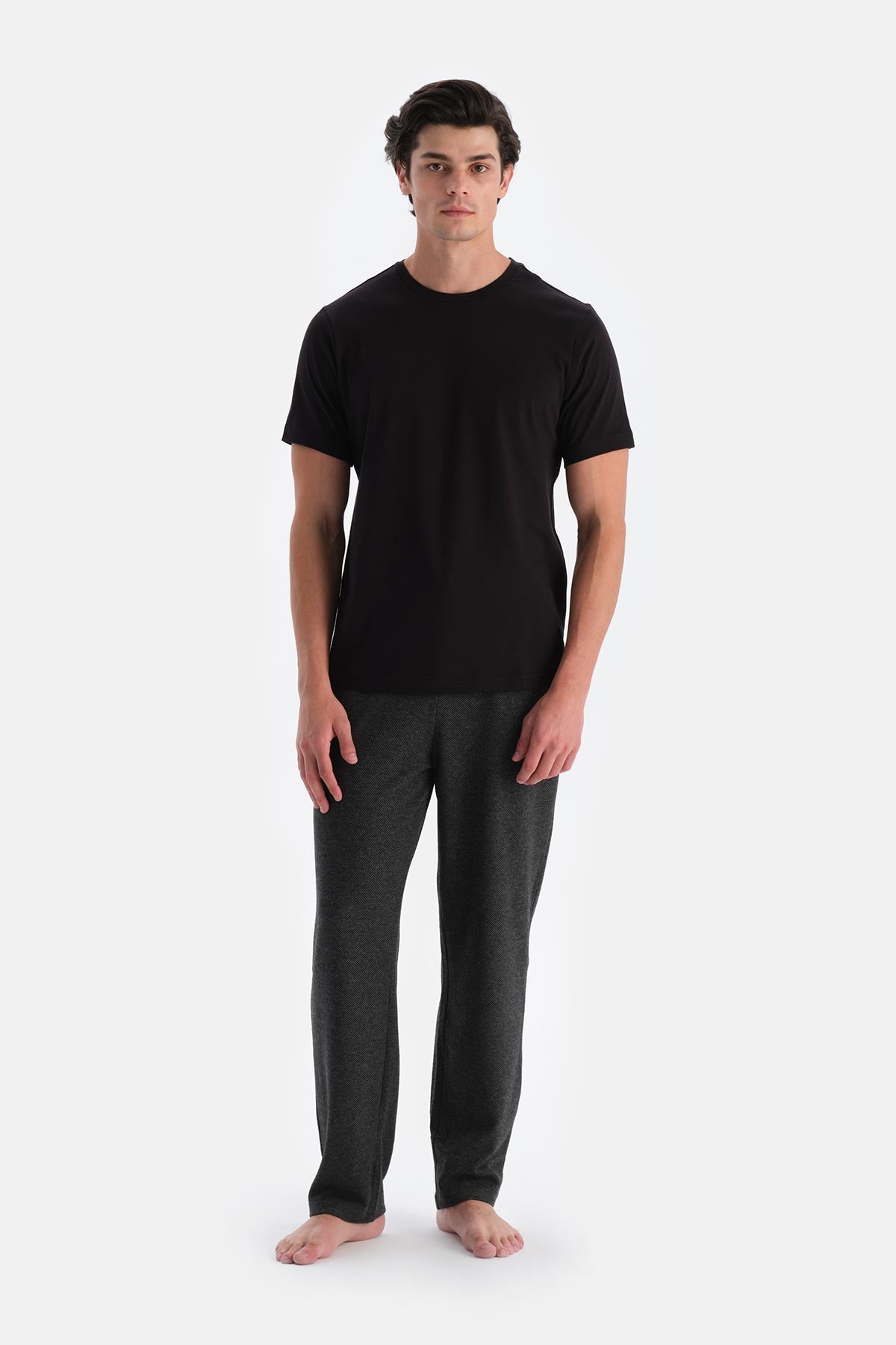 Füme Jakarlı Örme Pantolon Pijama Altı