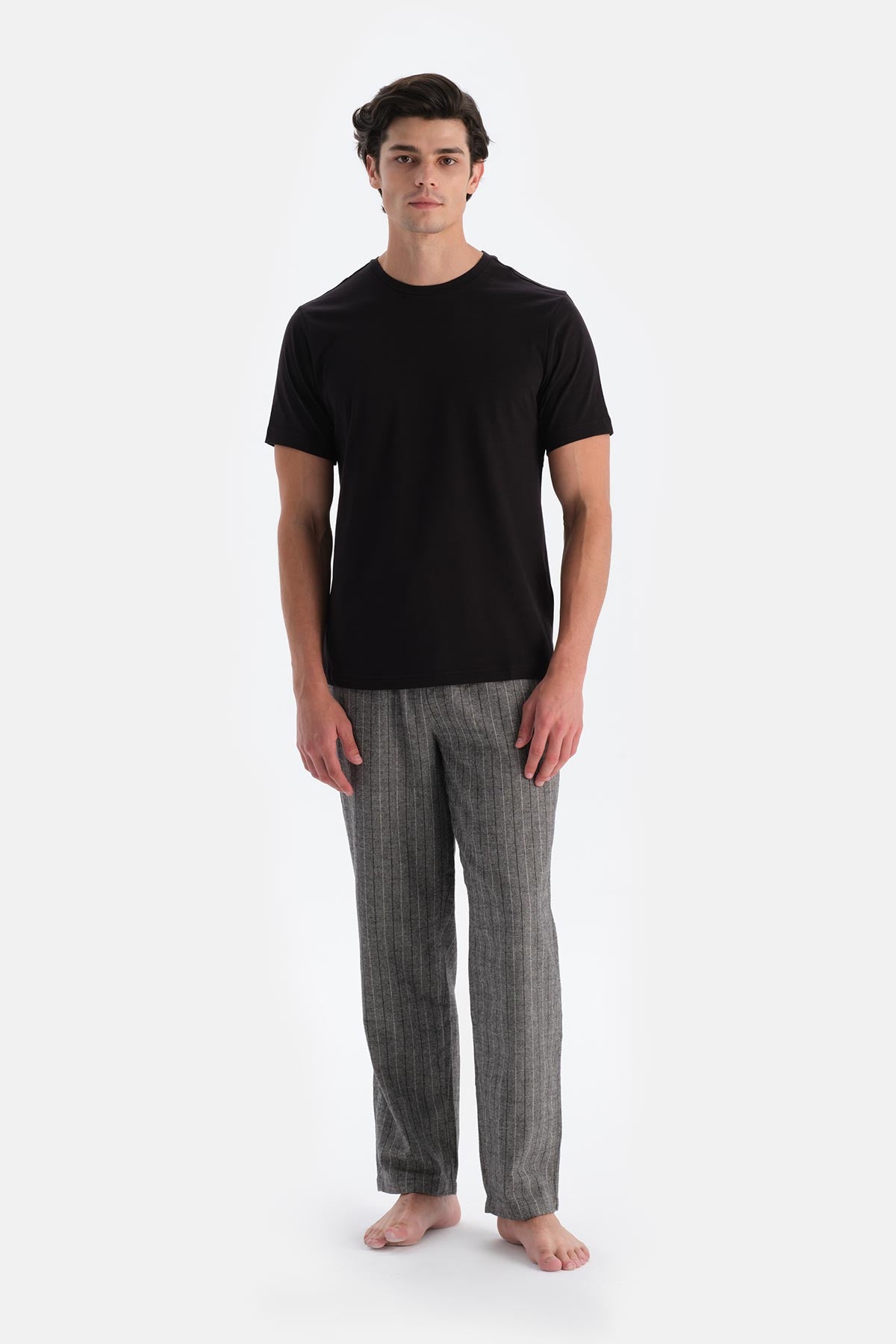 Grey STRIPED WOVEN TROUSERS