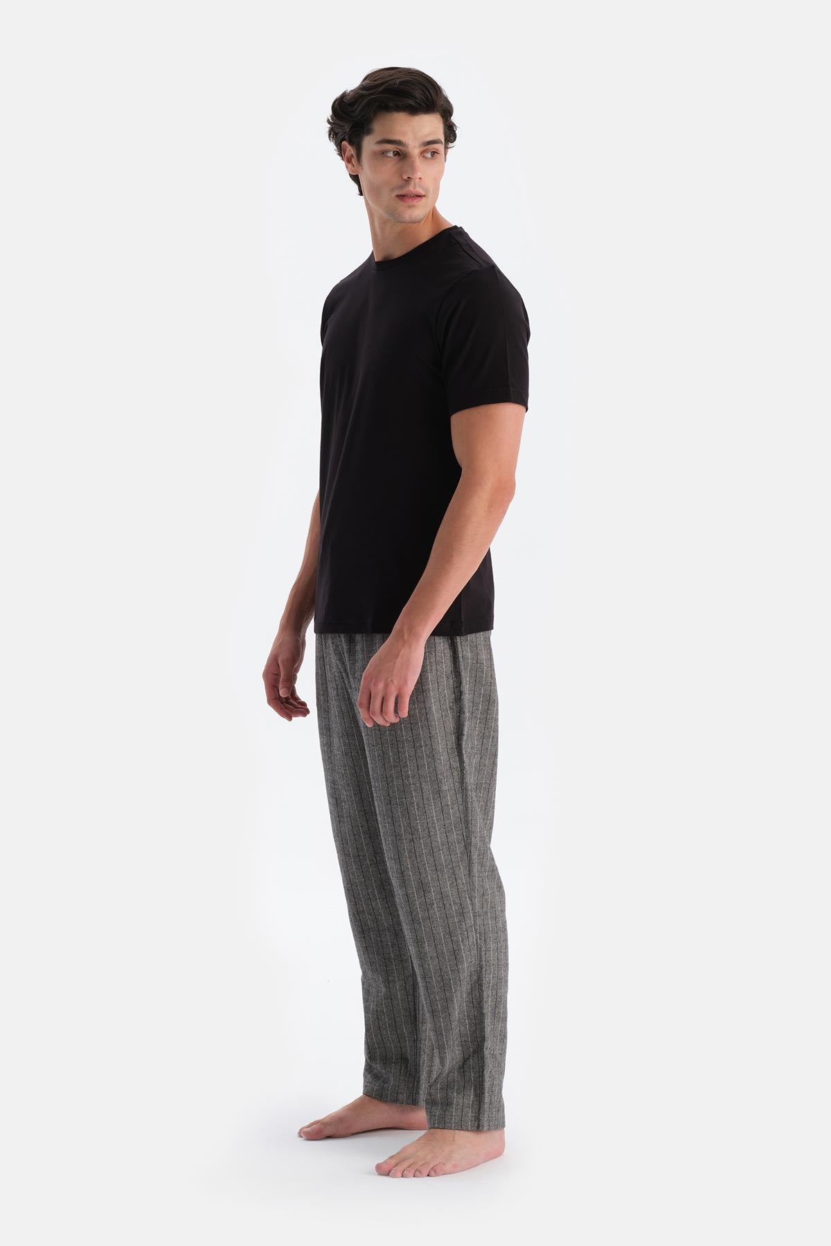 Gri Çizgili Dokuma Pijama Altı