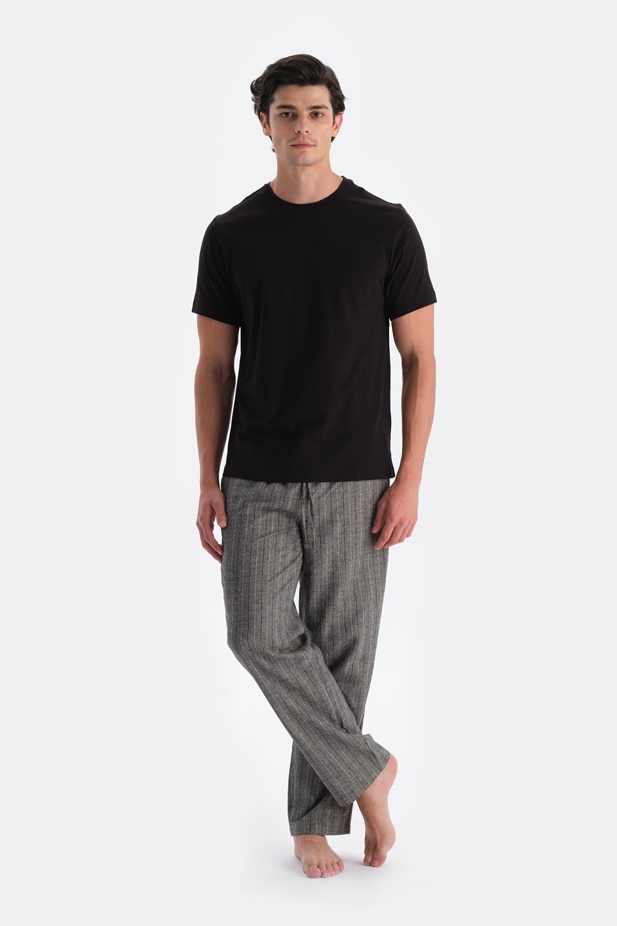 Grey STRIPED WOVEN TROUSERS