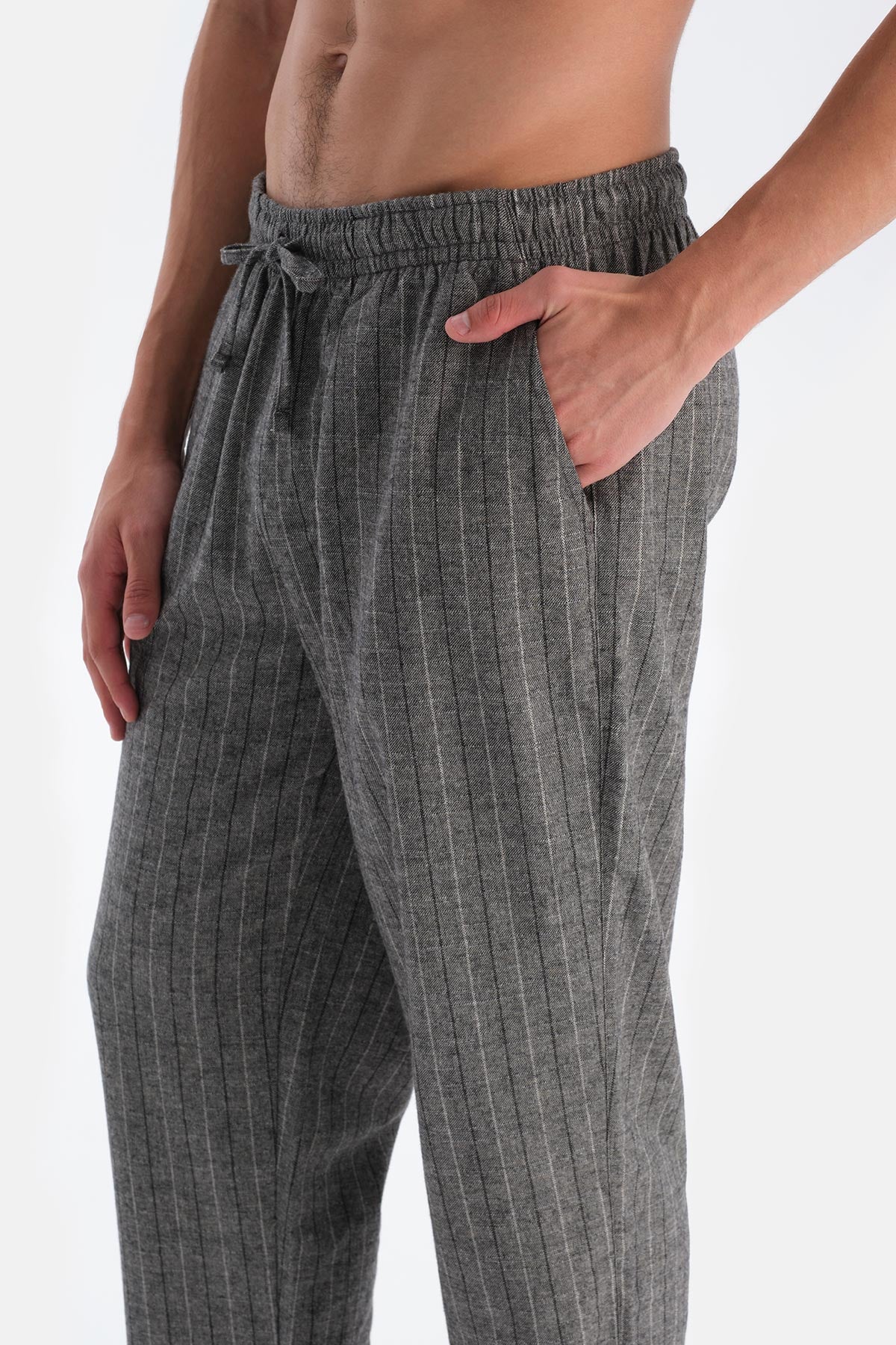 Gri Çizgili Dokuma Pijama Altı