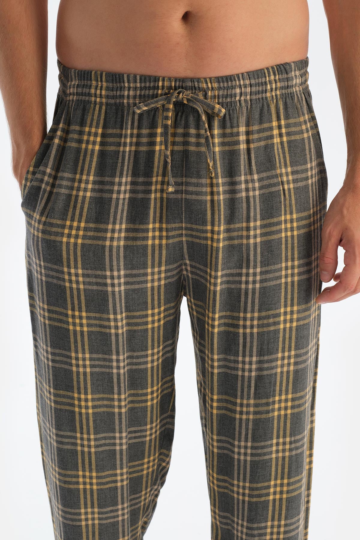 Füme Ekoseli Dokuma Viskon Pantolon Pijama Altı