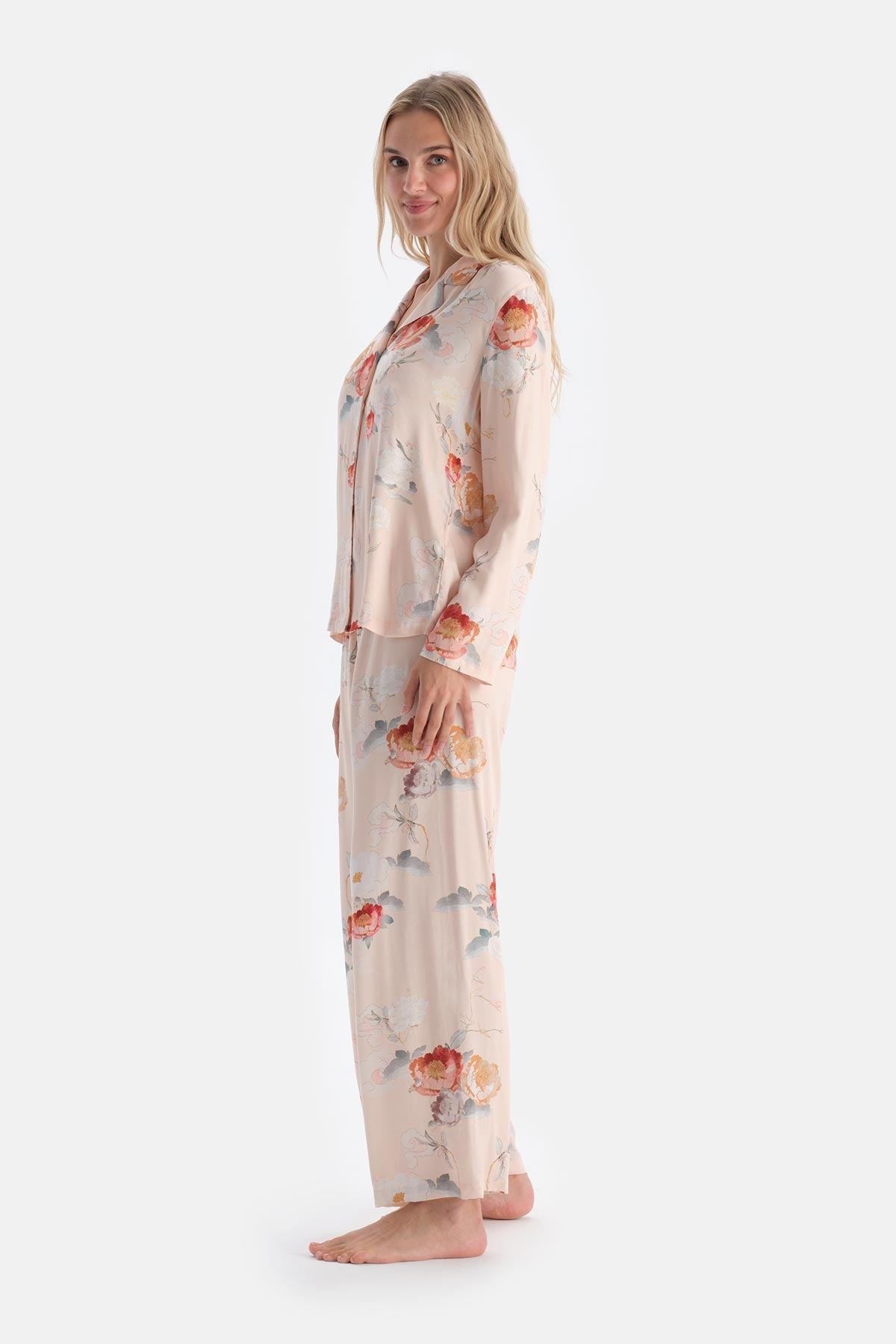 Cream FLORAL VISCOSE WOVEN TROUSERS