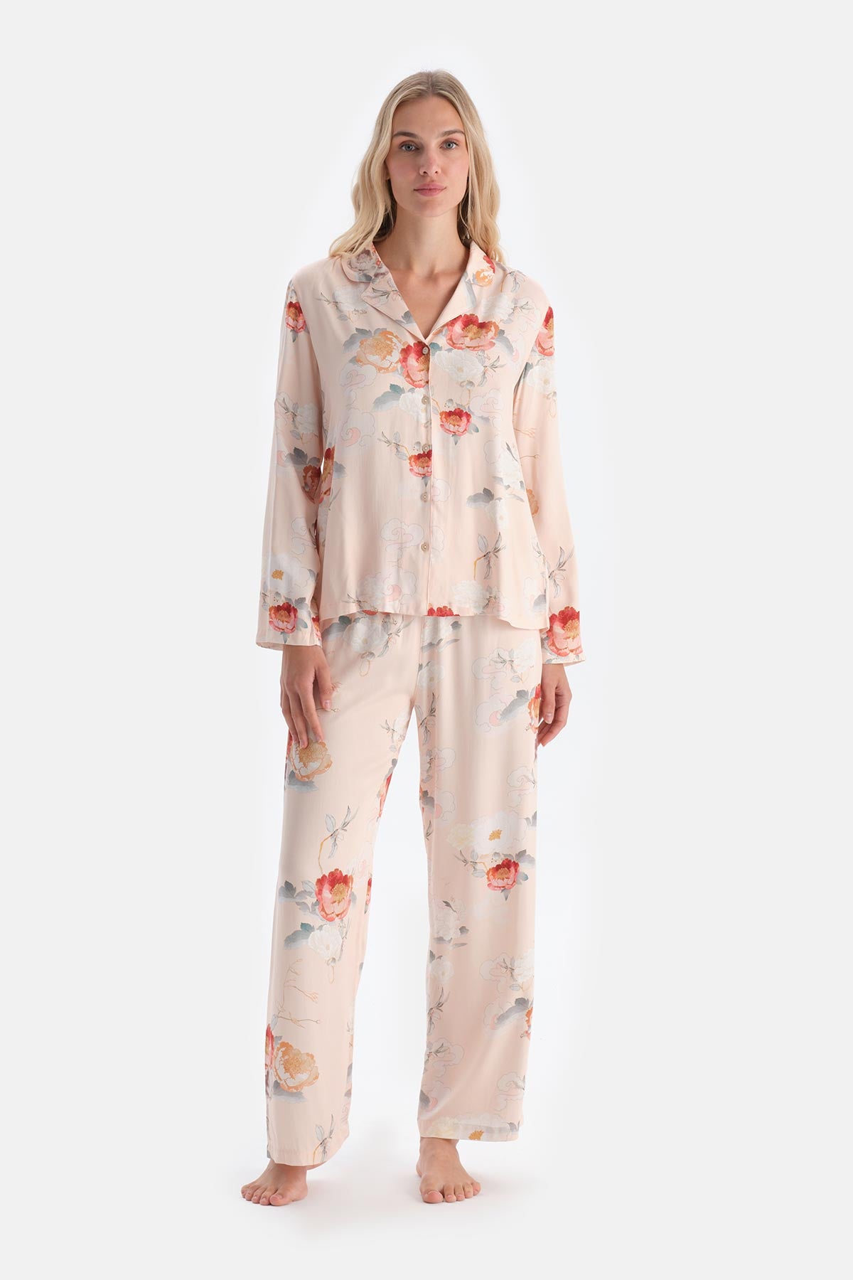 Cream FLORAL VISCOSE WOVEN TROUSERS