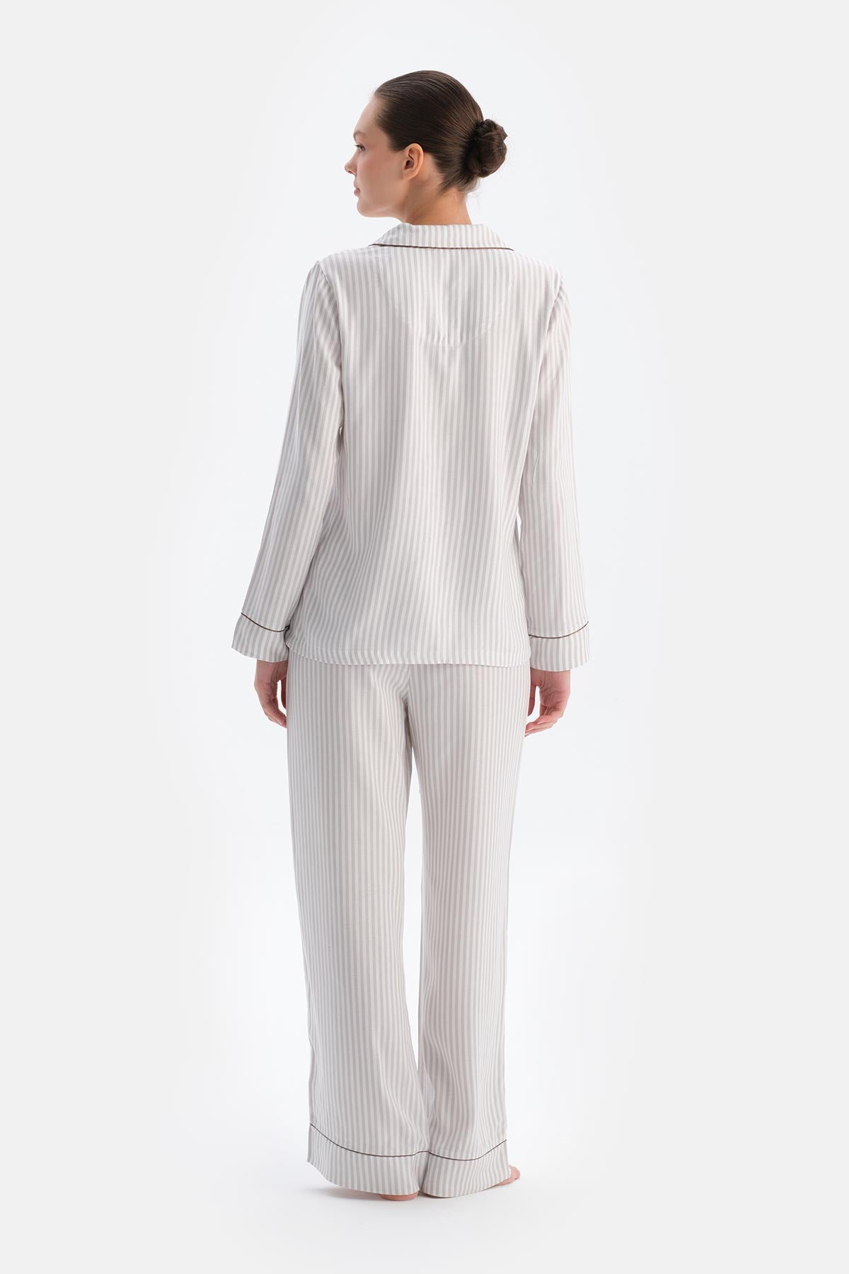 White STRIPED VISCOSE WOVEN TROUSERS