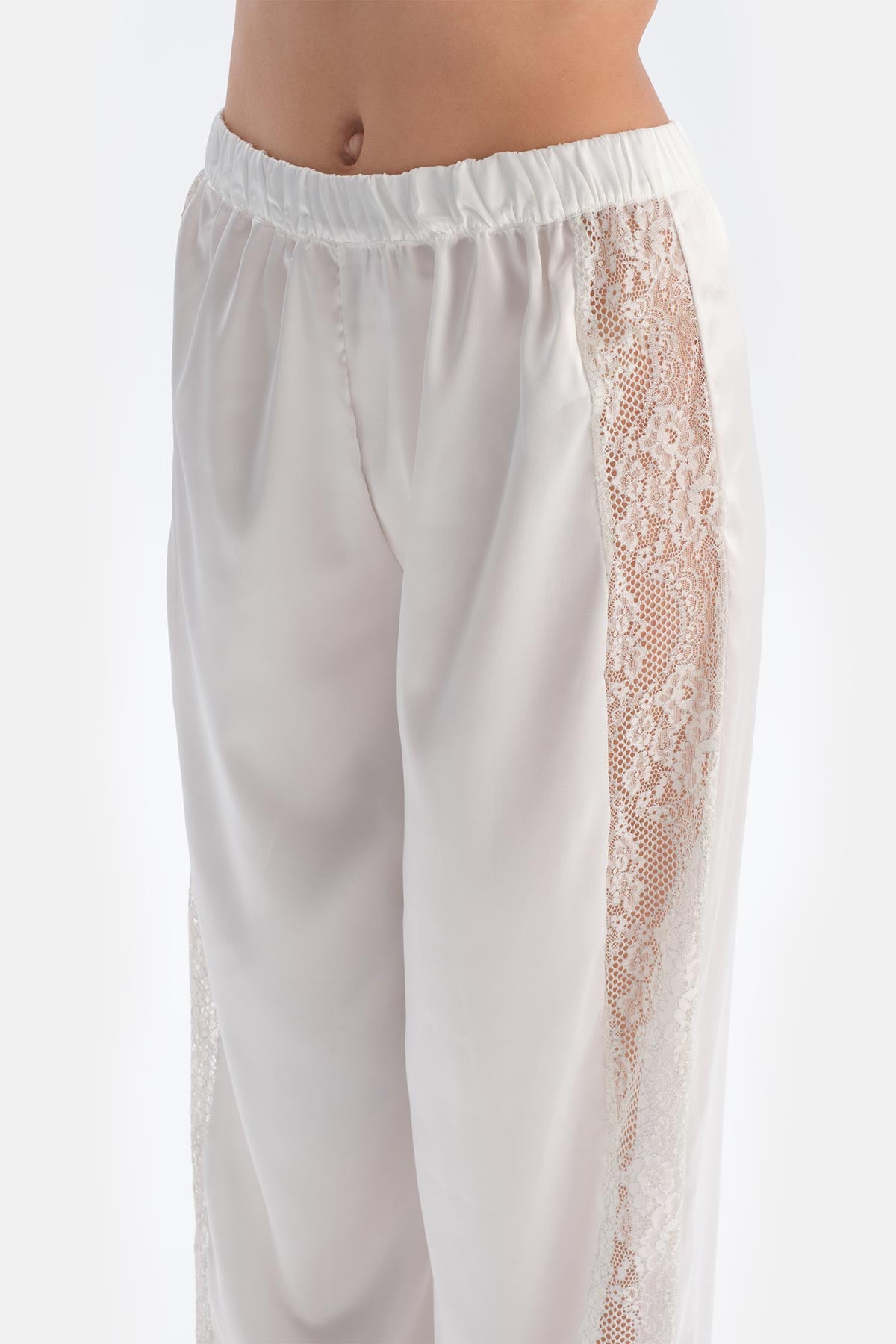 White LACE DETAILED SATIN BRIDE TROUSERS