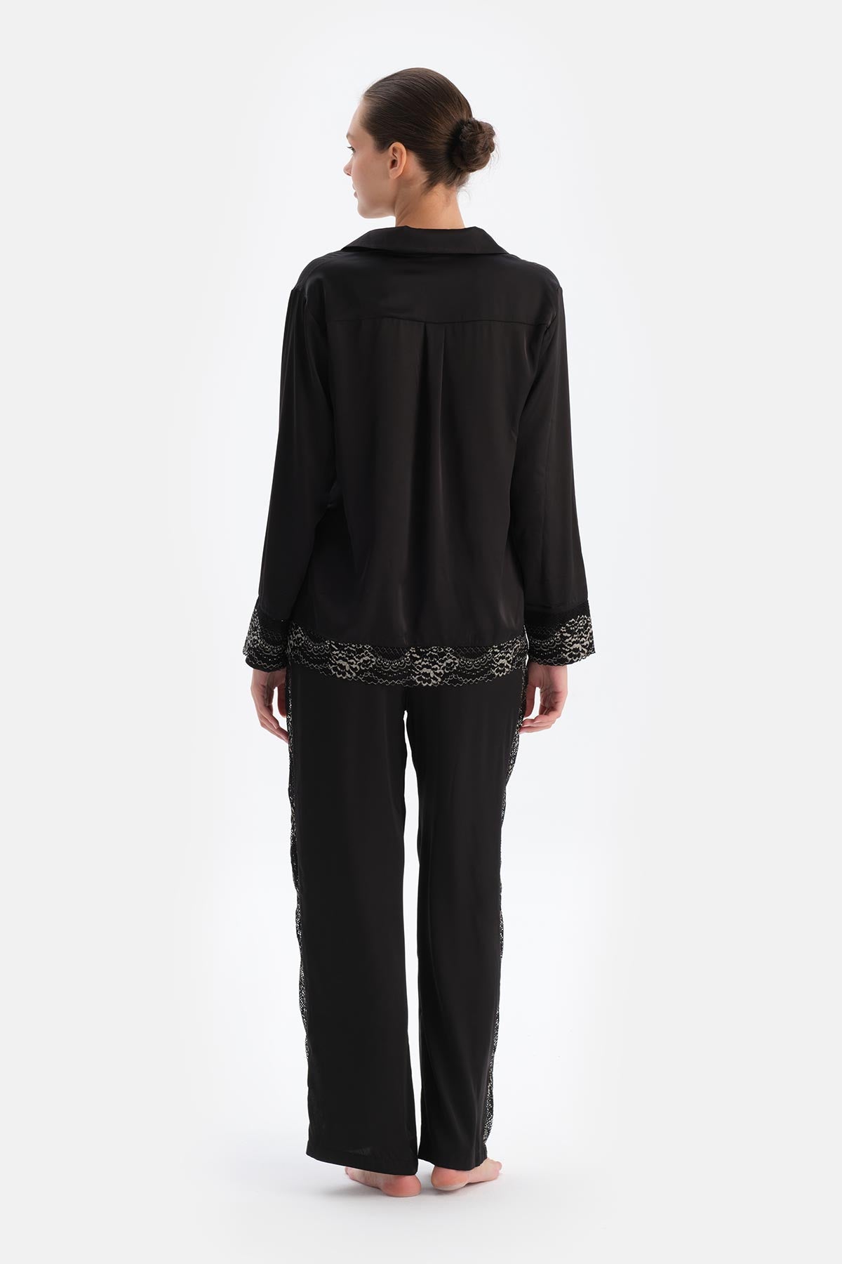 Black LACE DETAILED SATIN BRIDE TROUSERS