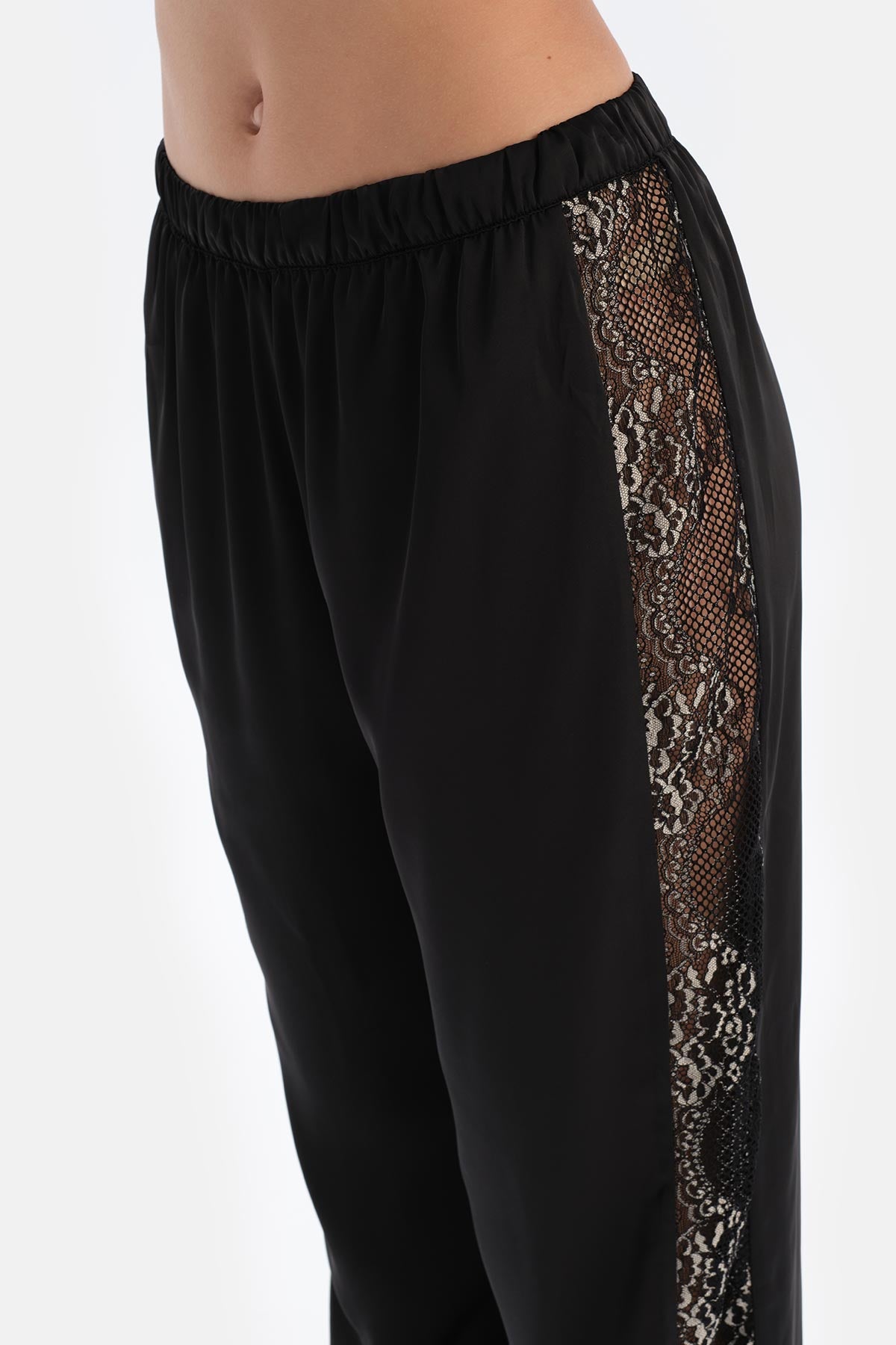 Black LACE DETAILED SATIN BRIDE TROUSERS