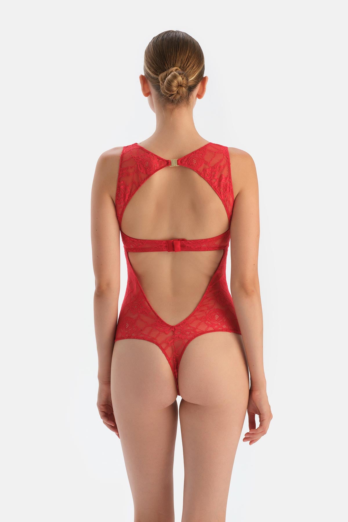 Red Bodysuit with Back Accessory Detail