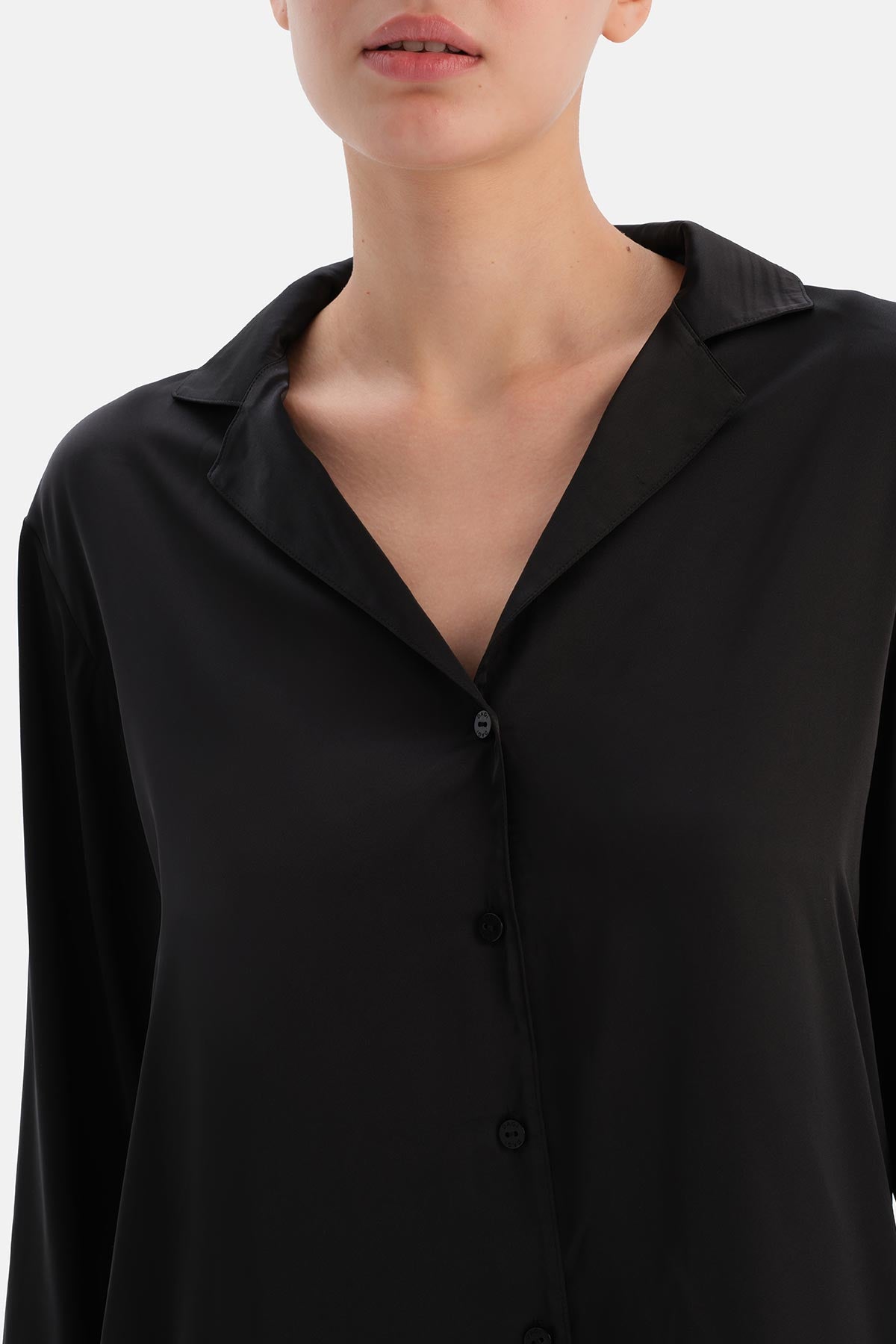 Black SATIN BRIDE SHIRT WITH LACE DETAIL