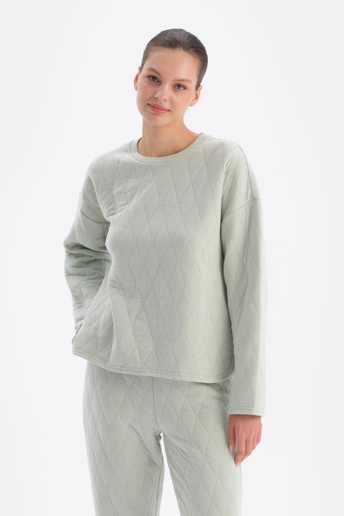 Light Grey QUILTED PAJAMA TOP
