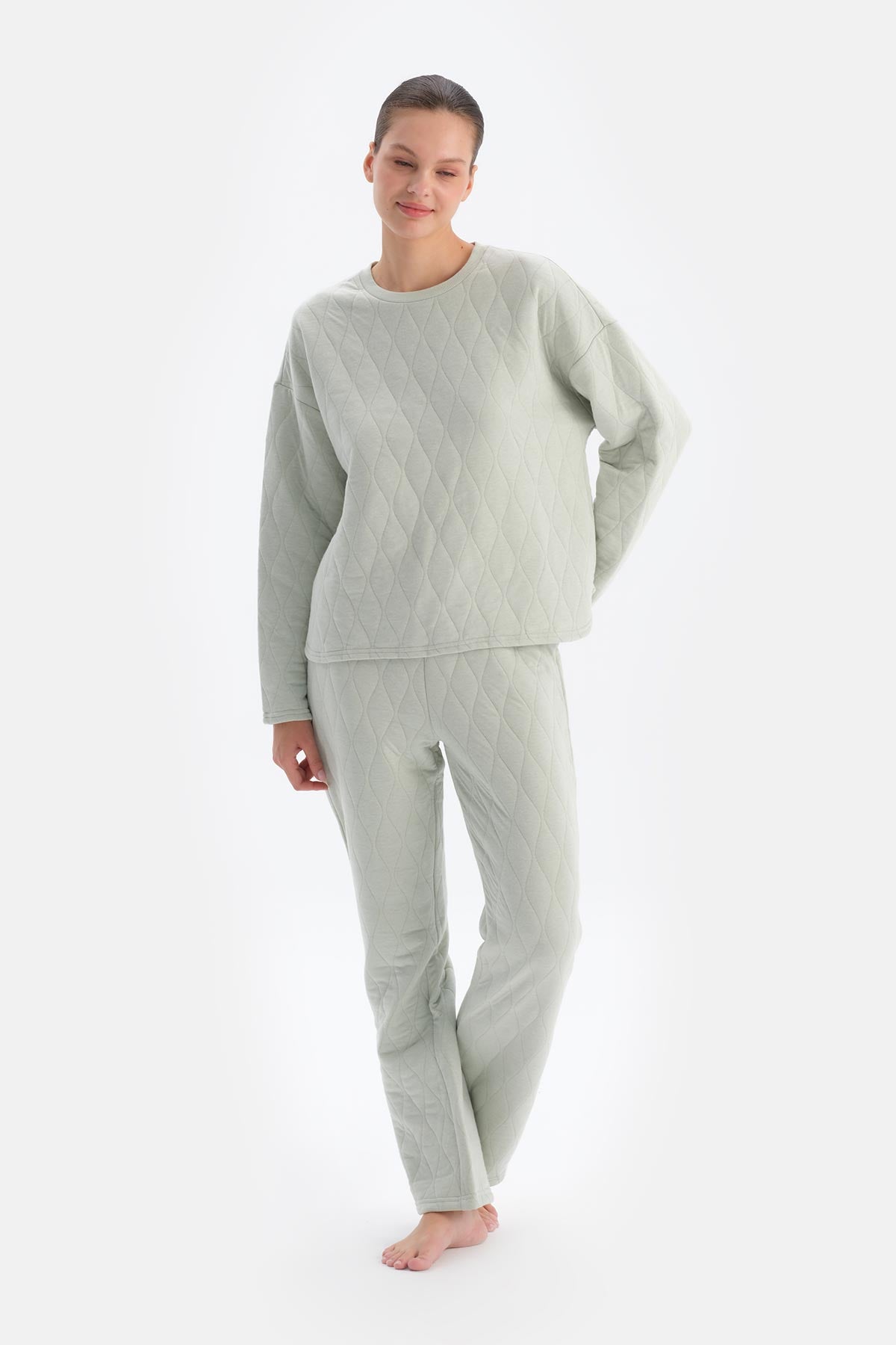 Light Grey QUILTED PAJAMA TOP