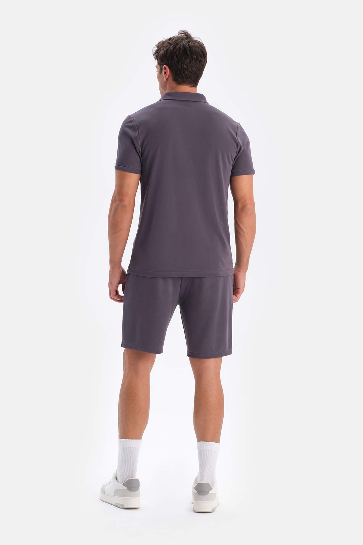 Smoke POLO NECK SHORT SLEEVE MODAL PIQUE T-SHIRT