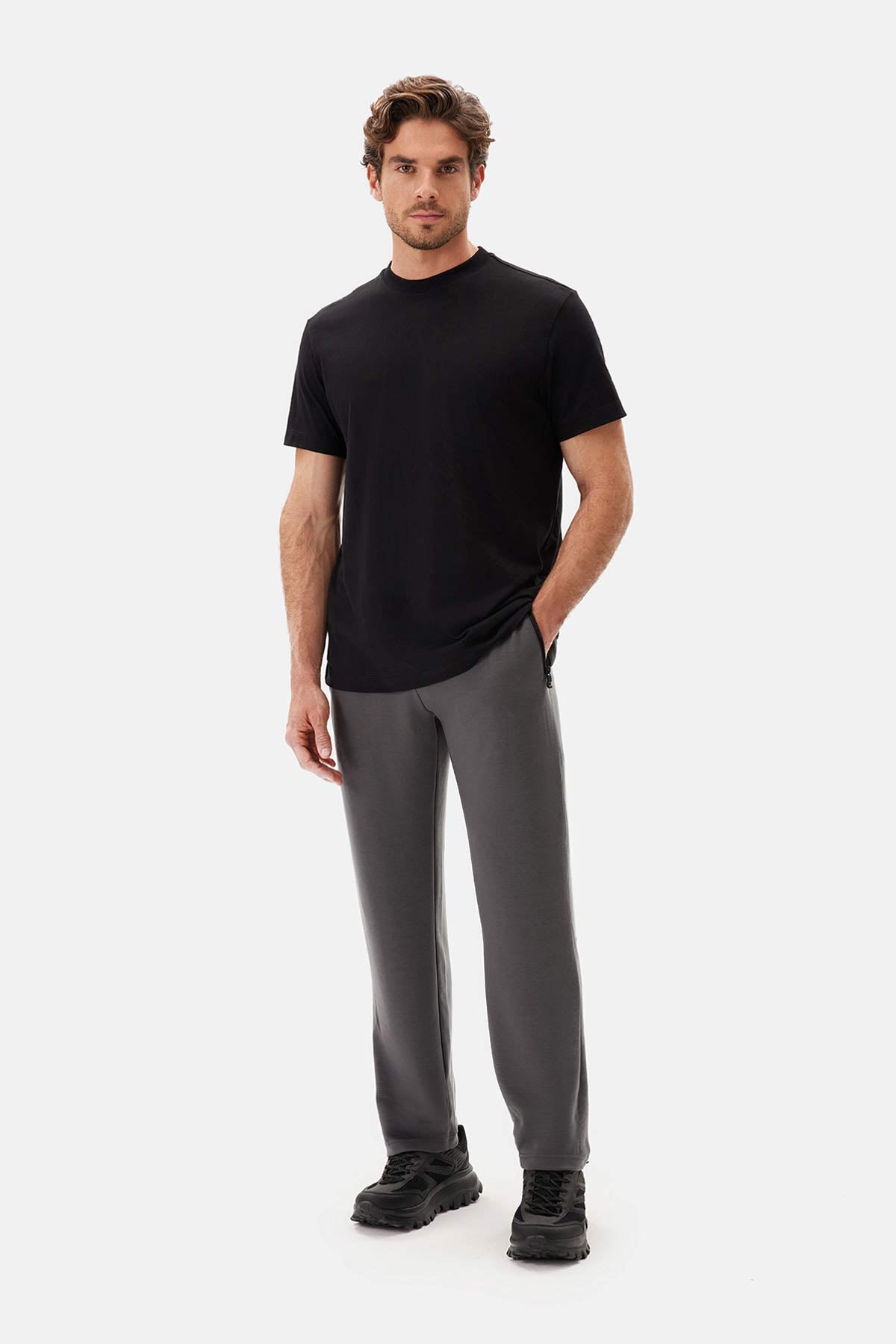 Black WOVEN STRIPED TROUSERS