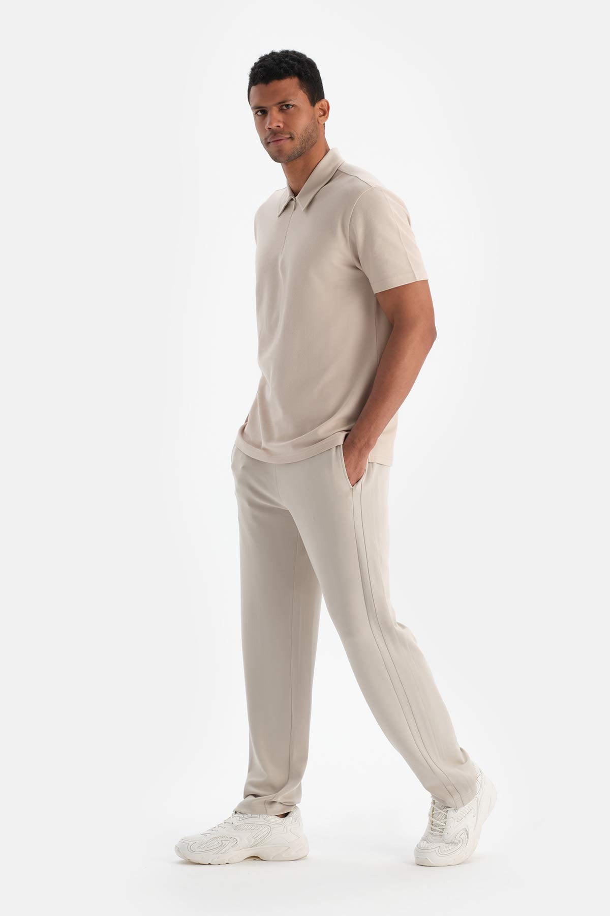 Açık Bej Dagi Active Erkek Fermuarlı Tişört