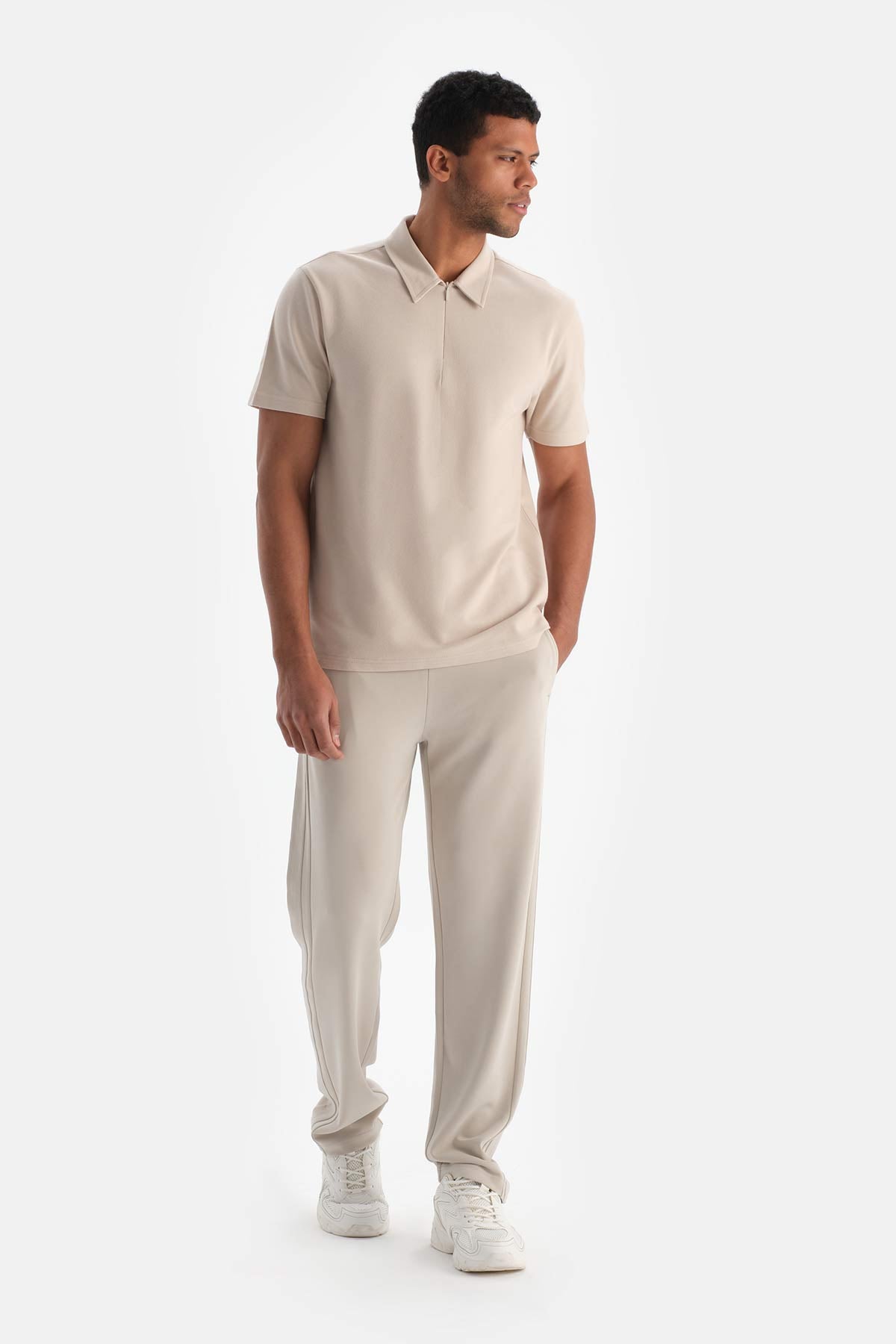 Açık Bej Dagi Active Erkek Fermuarlı Tişört