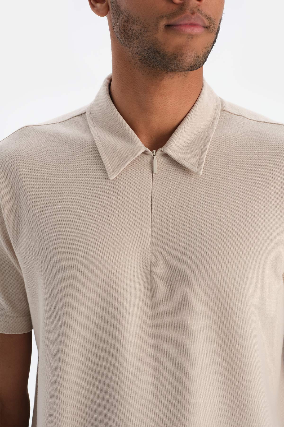 Açık Bej Dagi Active Erkek Fermuarlı Tişört