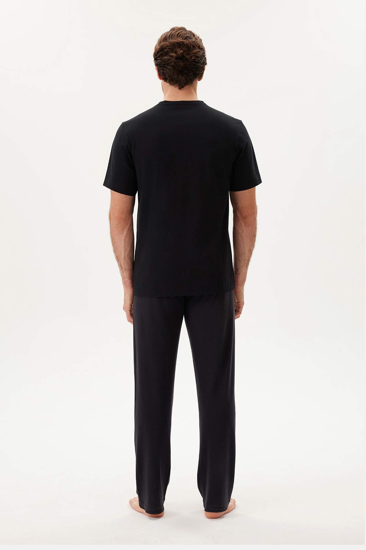 Beyaz-Siyah Bisiklet Yaka Kısa Kollu Ikili Tişört