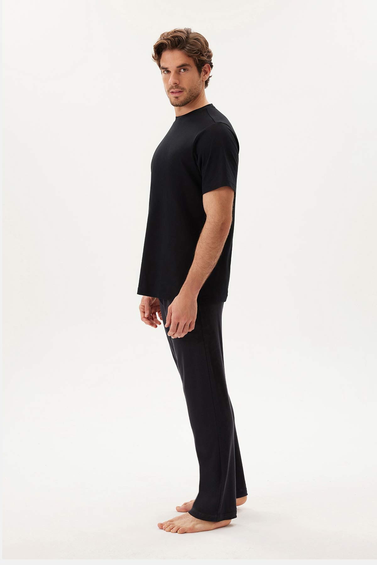 Beyaz-Siyah Bisiklet Yaka Kısa Kollu Ikili Tişört